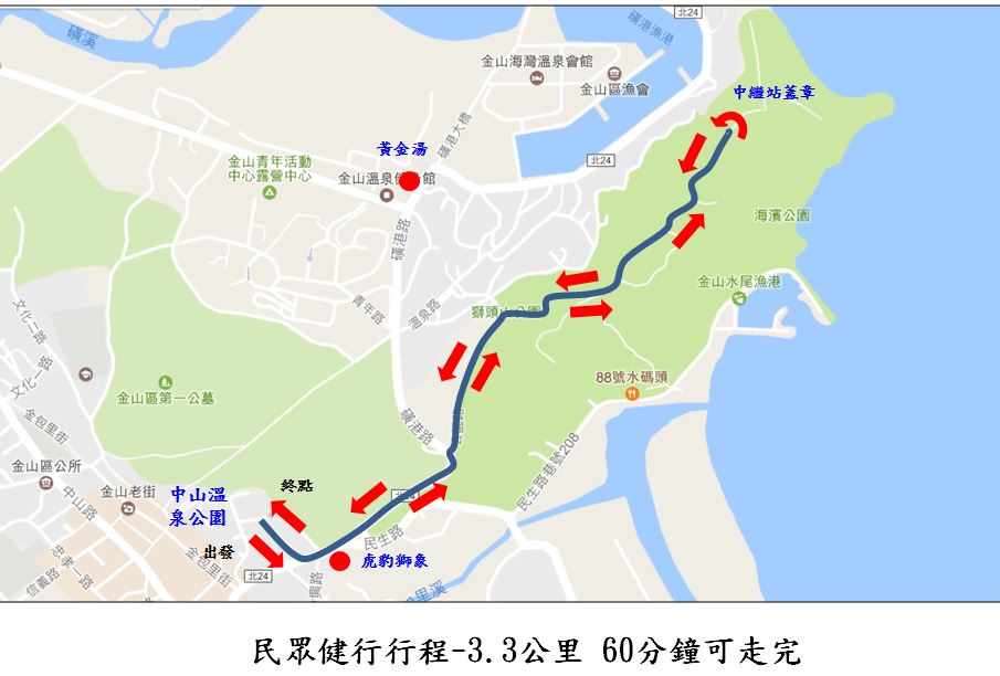 健行路線圖，全程3.3公里，約60分鐘可以走完