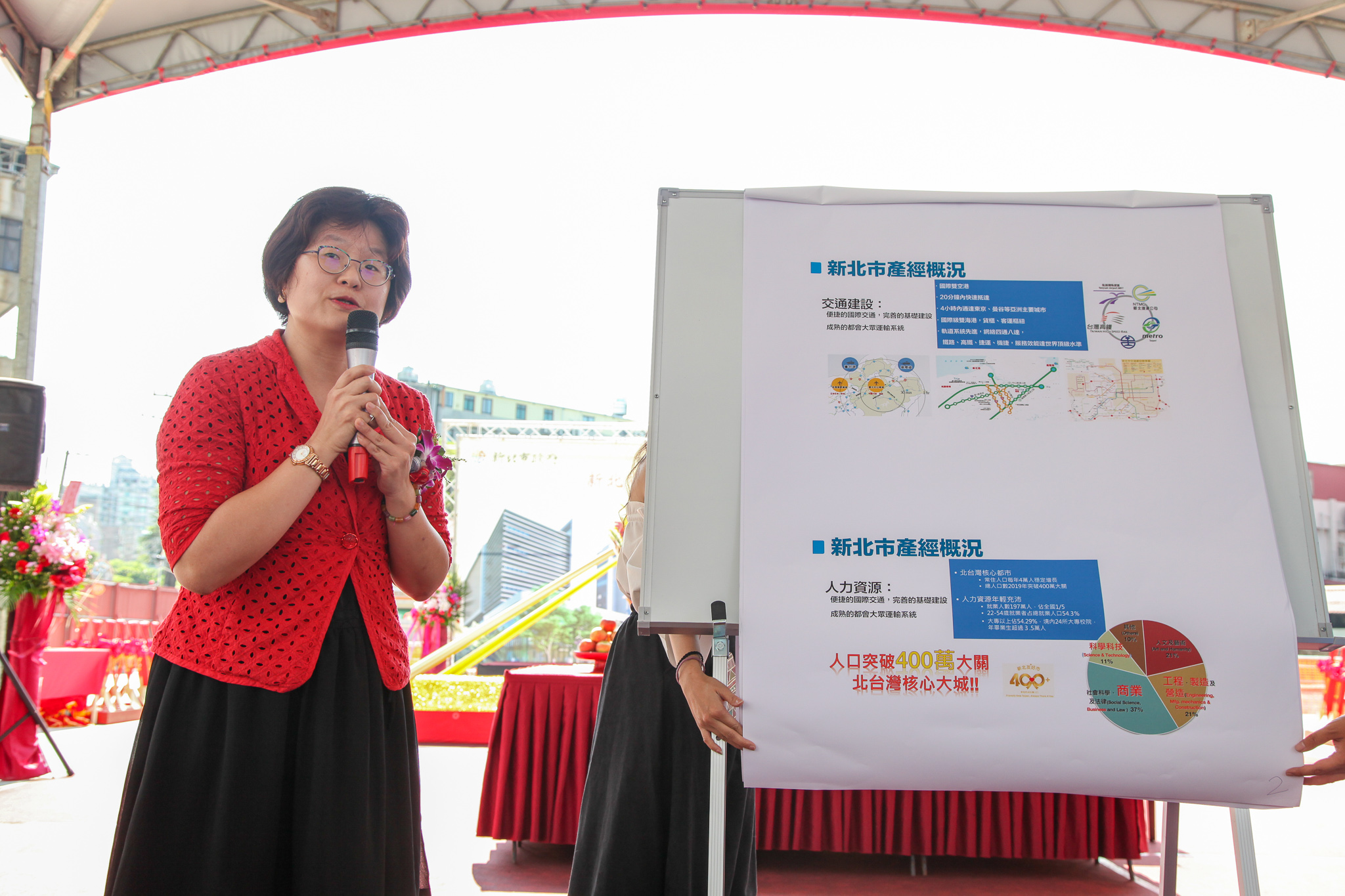 經發局長何怡明於寶高智慧產業園區動土典禮進行工程簡報
