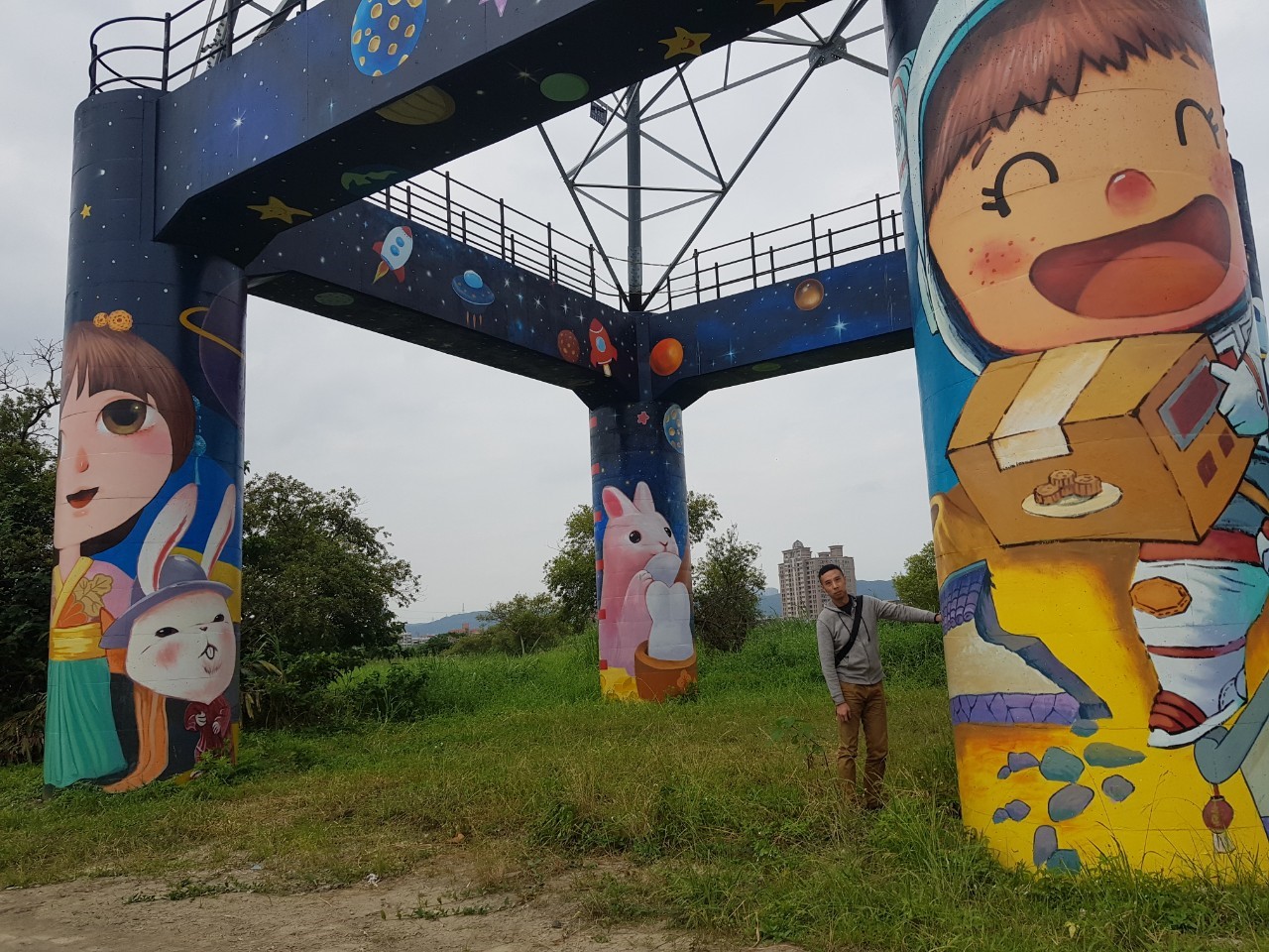 新北市政府高管處近期於二重疏洪道追風哨旁、新海橋旁(板橋端)及新月橋(板橋端)等處彩繪電塔