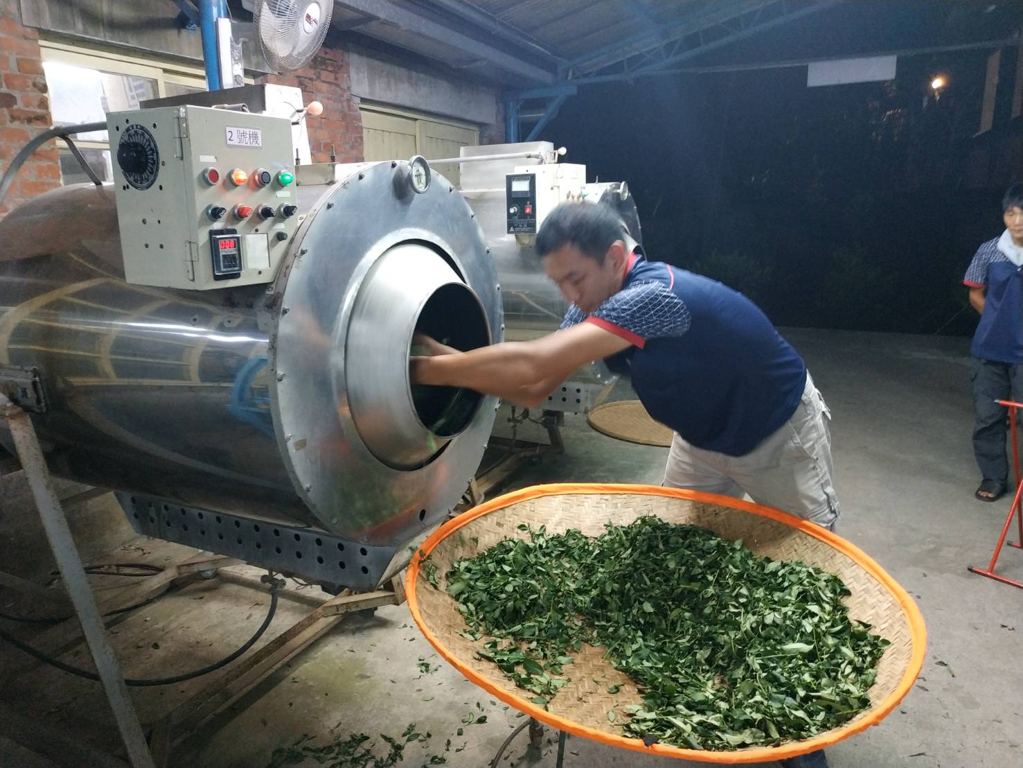 選手將茶菁進行乾燥