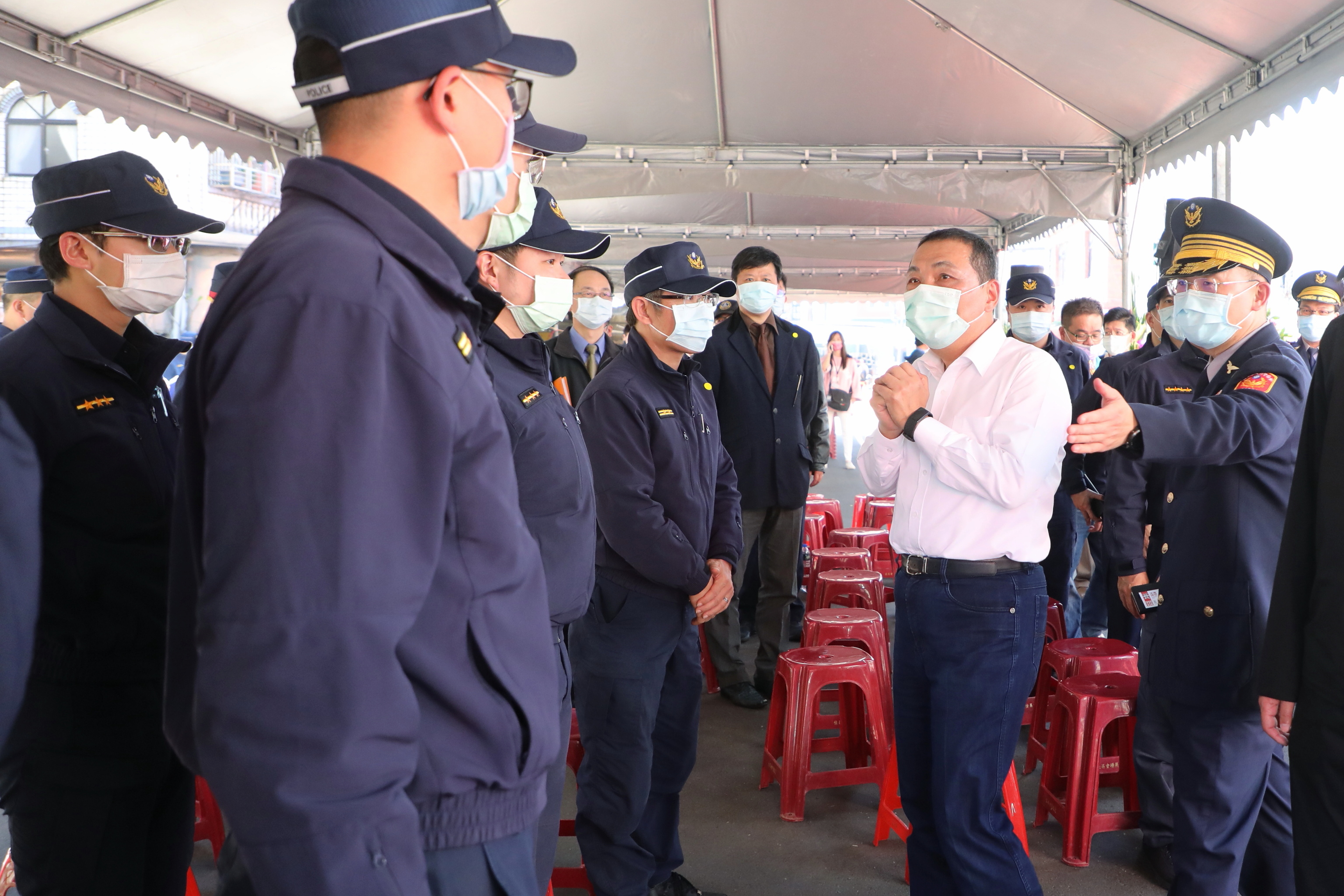 新北市政府警察局淡水分局三芝分駐所新建工程落成啟用，侯友宜市長慰勉員警辛勞。