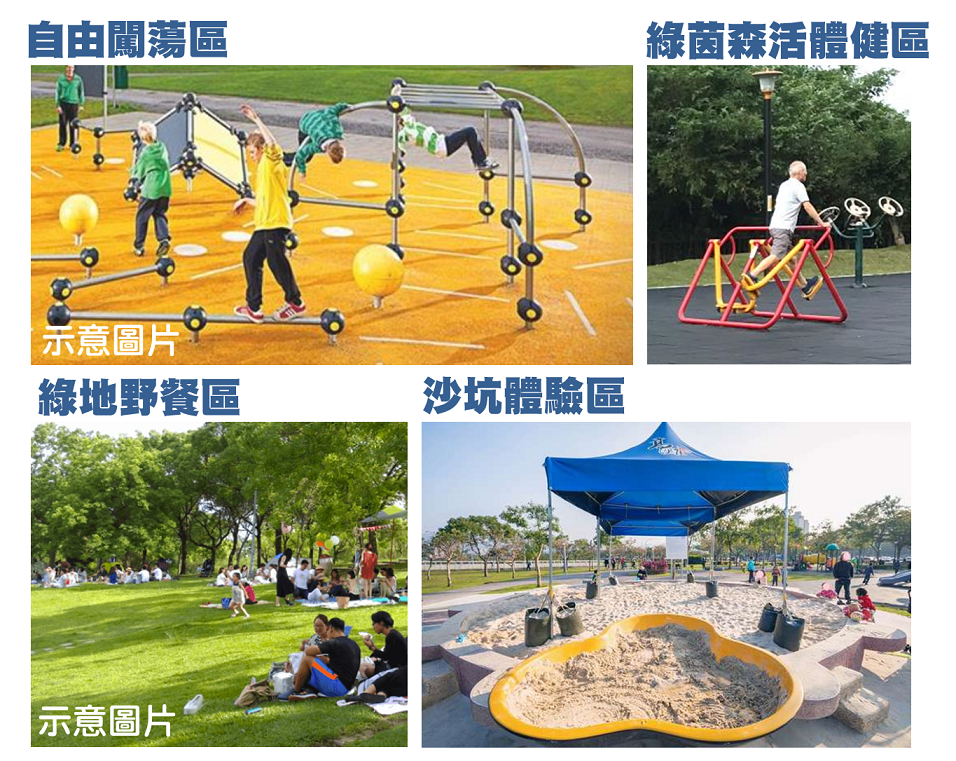 施工團隊將遊戲場與大自然環境結合，利用兩座天然小山丘以及大面積自然礫石灘，提供以天然材質為主軸之遊戲空間