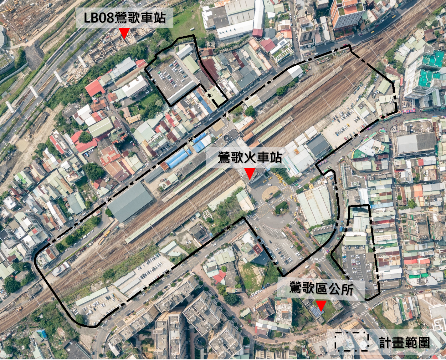 鶯歌火車站周邊空照圖及範圍圖