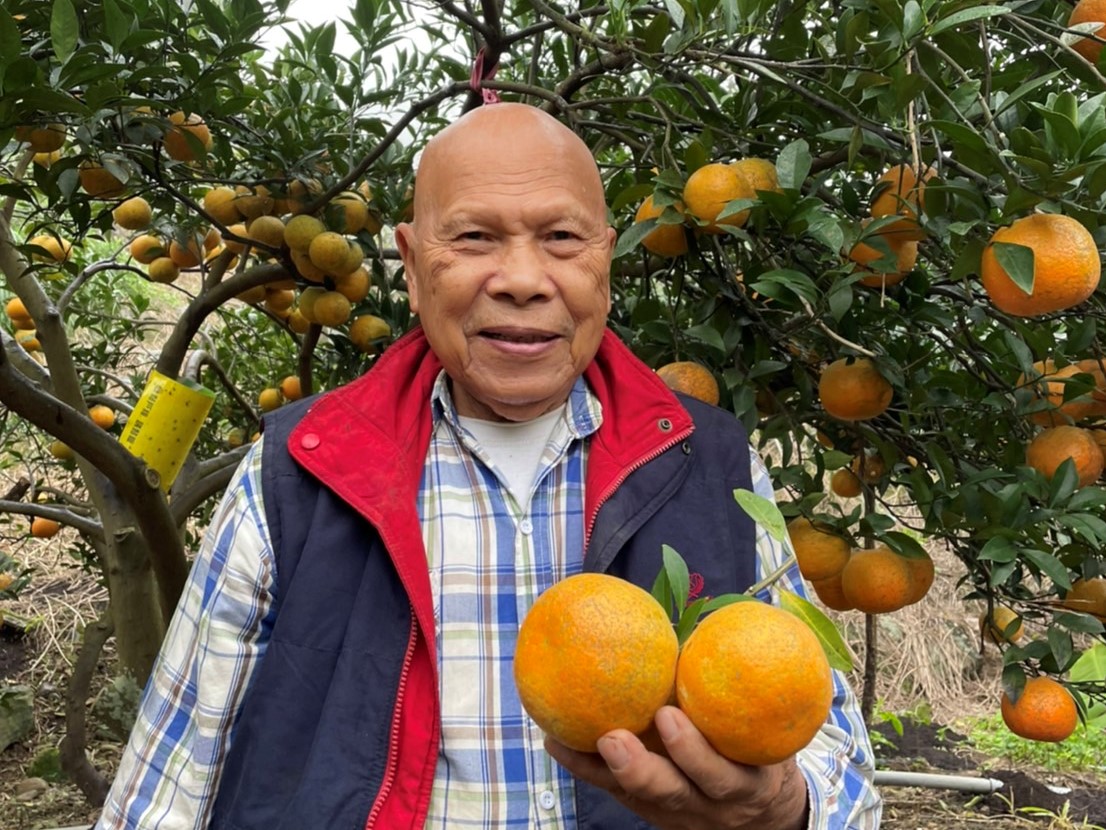 莊國份農友與桶柑合照