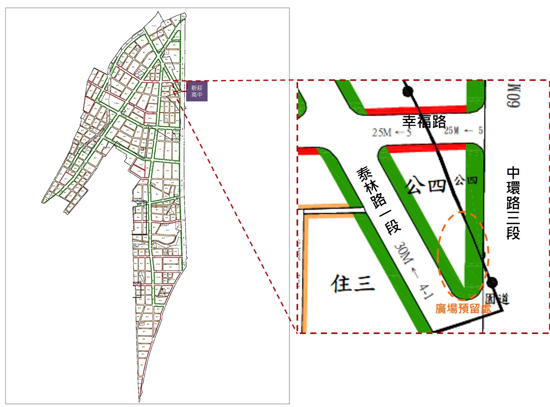 公四公園位於新莊高中對面，為塭仔圳重劃區內首座即將興建的共融式特色公園。新北市政府地政局提供