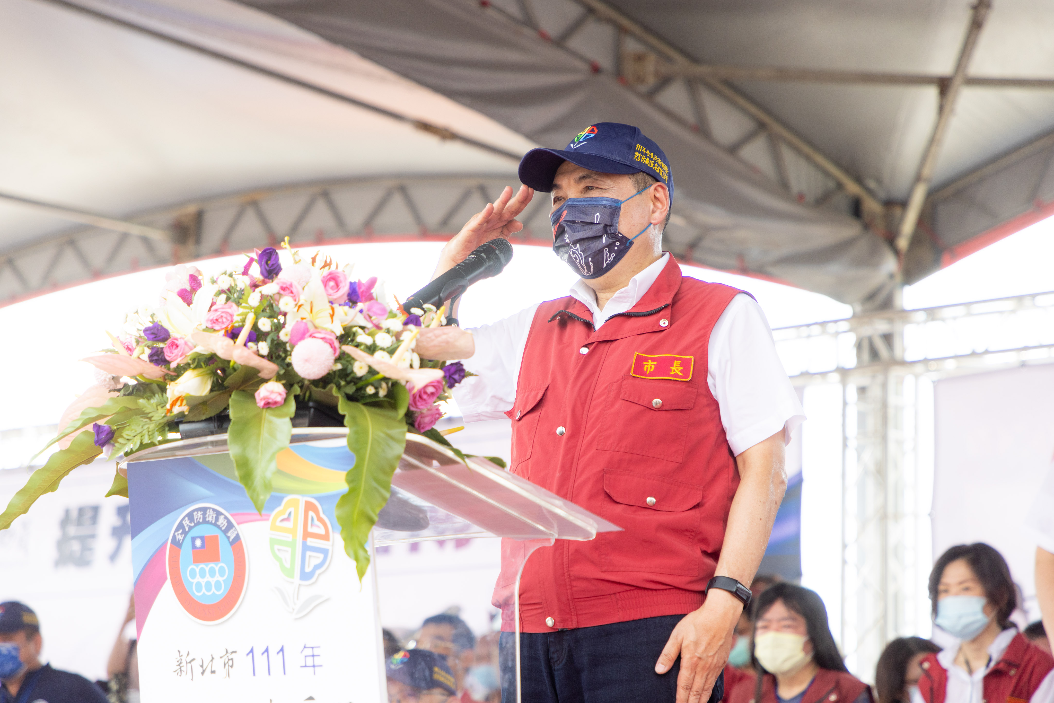 侯友宜市長主持111年全民防衛動員暨災害防救(民安8號)演習，期勉藉由演練做好災害防救準備。