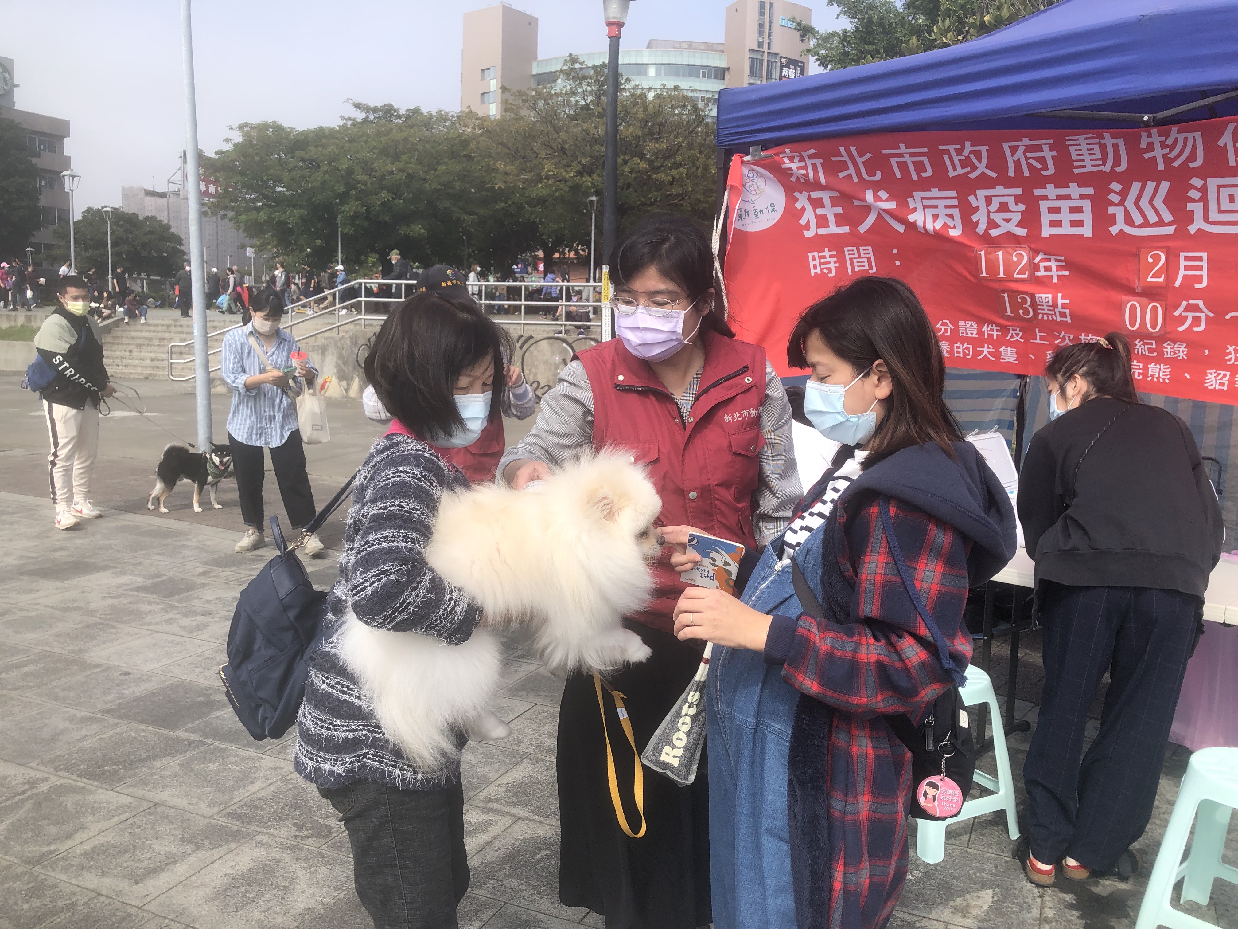 新北動保處西洋情人節前夕在淡水捷運站後方舉辦「寵物情人，一起幸福」活動