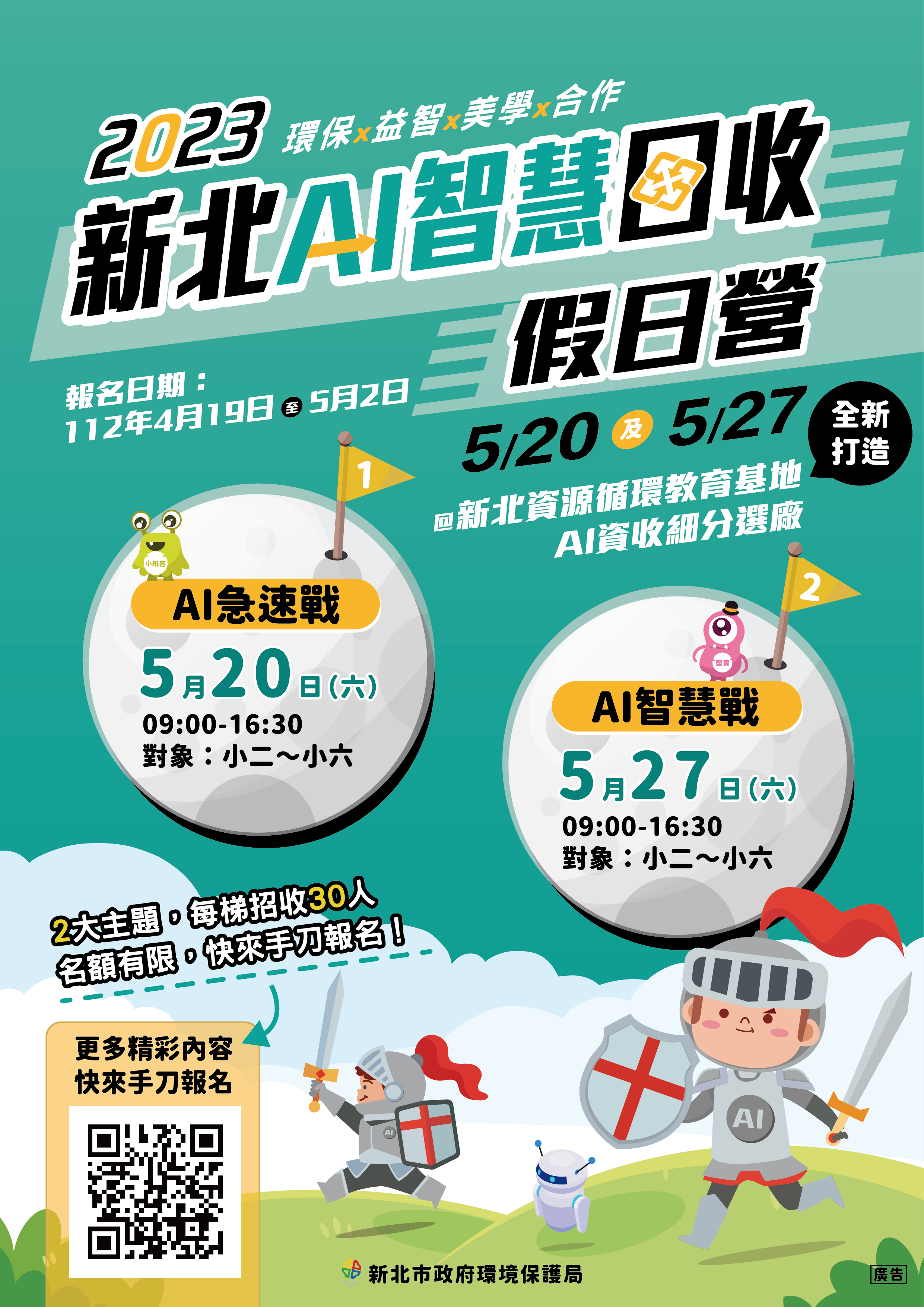 1.新北環保局辦理之「新北AI智慧回收假日營」即(19)日起至5月2日開放報名