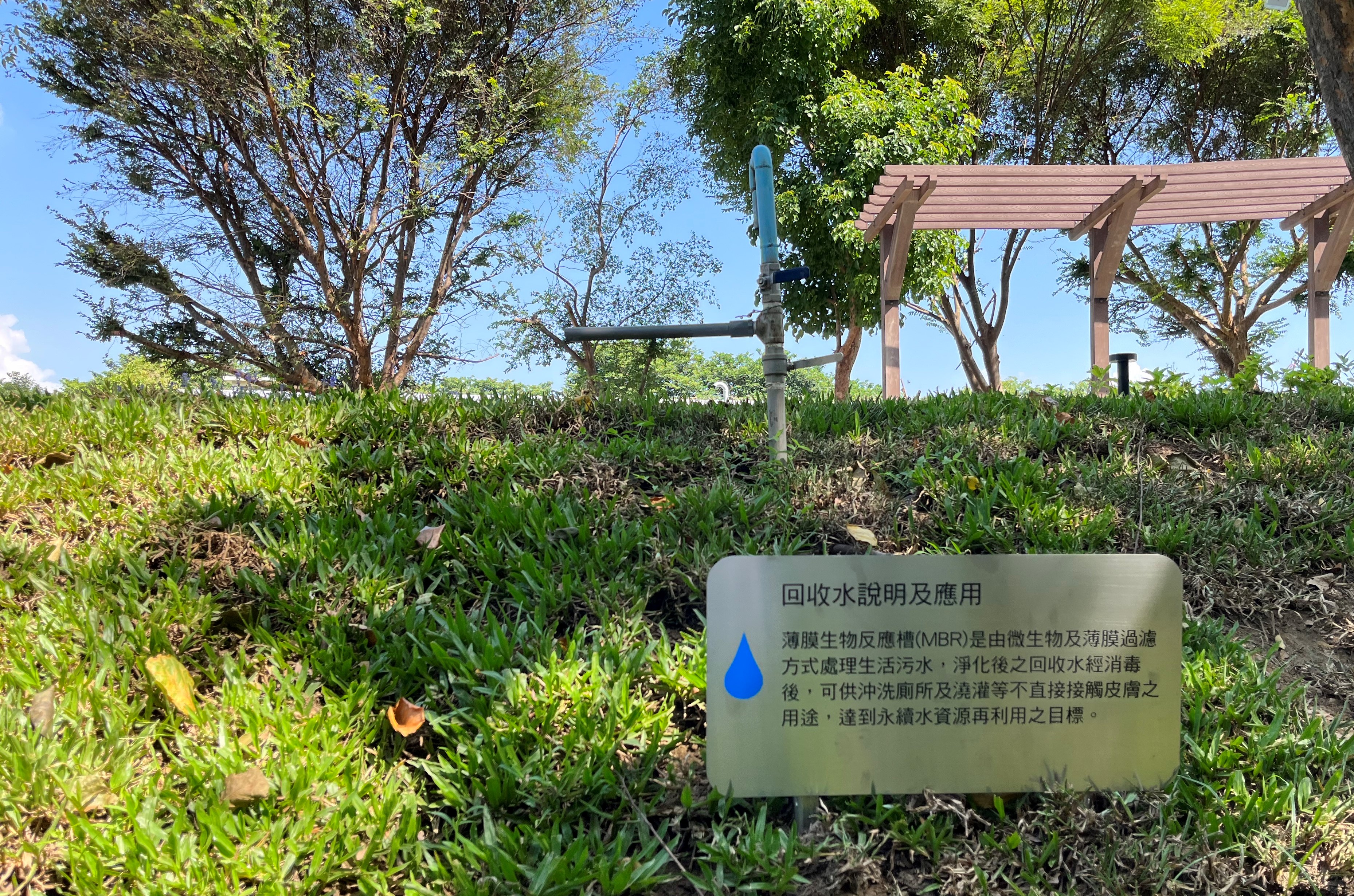 花草樹木以回收水澆灌，水資源再利用，環保愛地球