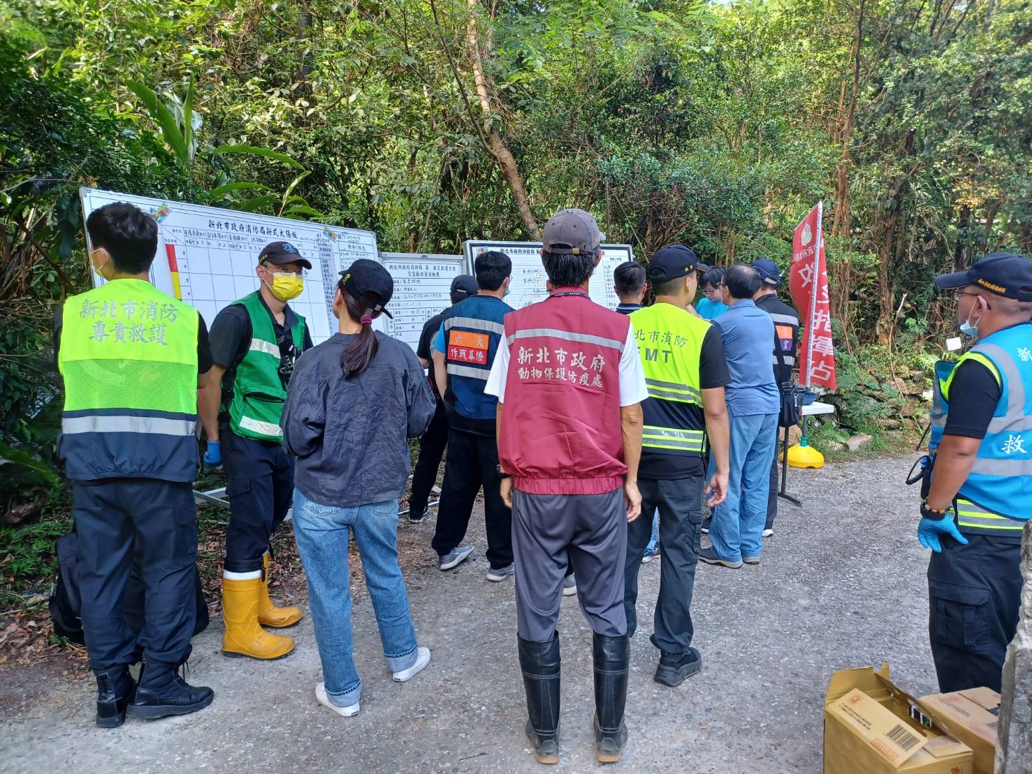 9月20日瑞芳三爪子坑路蜂螫，動保處與消防局確認現場勘查情形