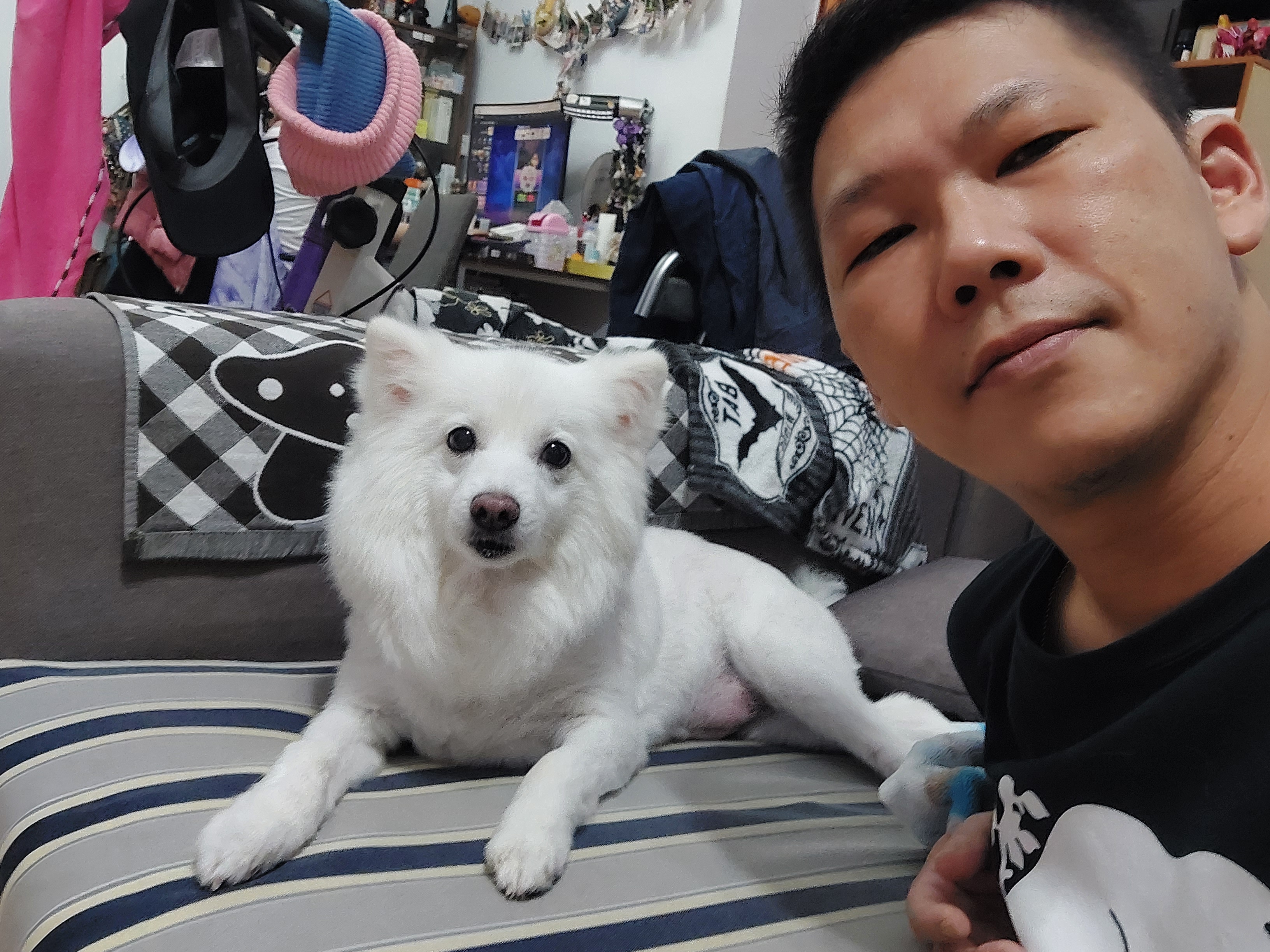 中和區飼主劉鑫荻與11歲毛寶貝飯糰的生活合照