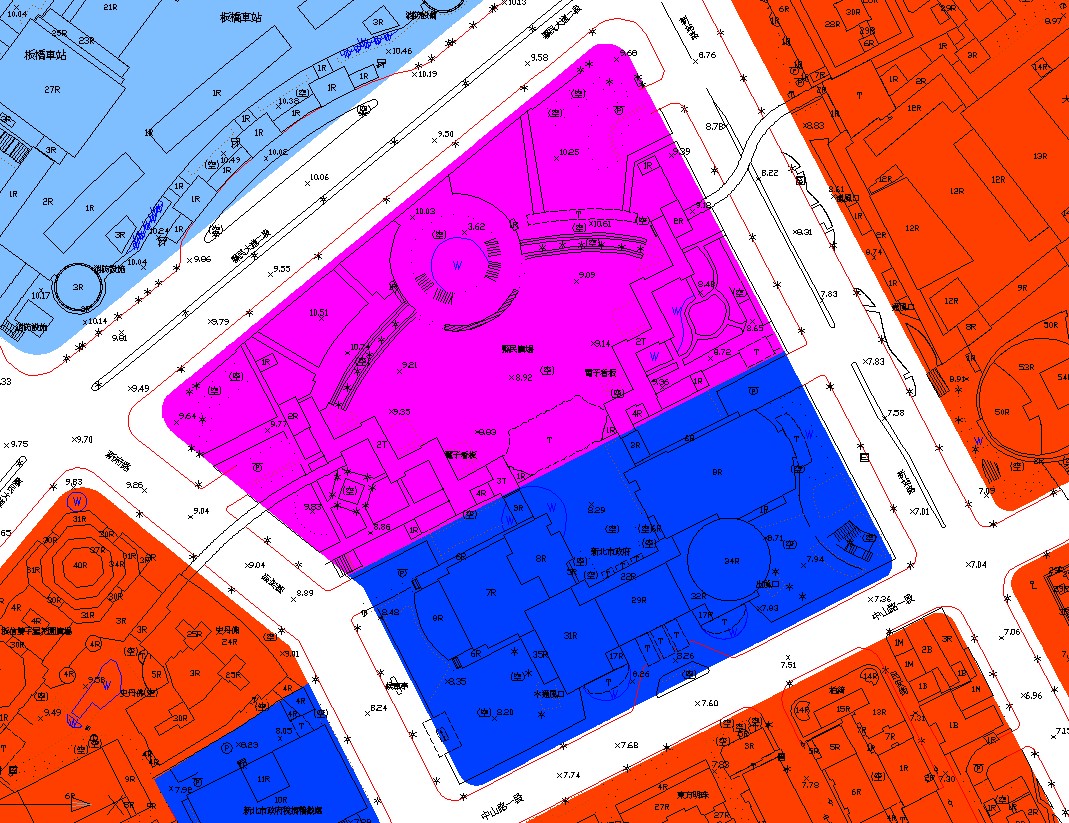 土地使用分區圖資套疊地形圖(加值運用)。