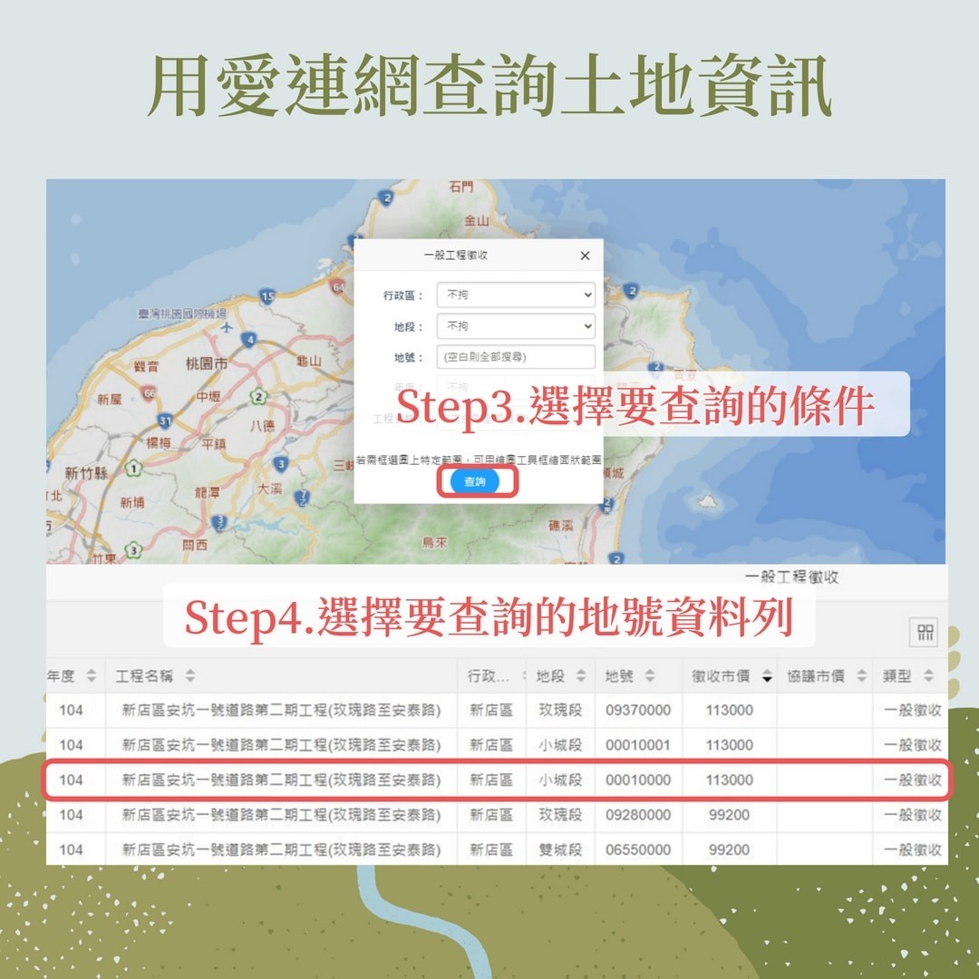 搜入檢索資料，就能免費查找被徵收土地的相關資訊了。