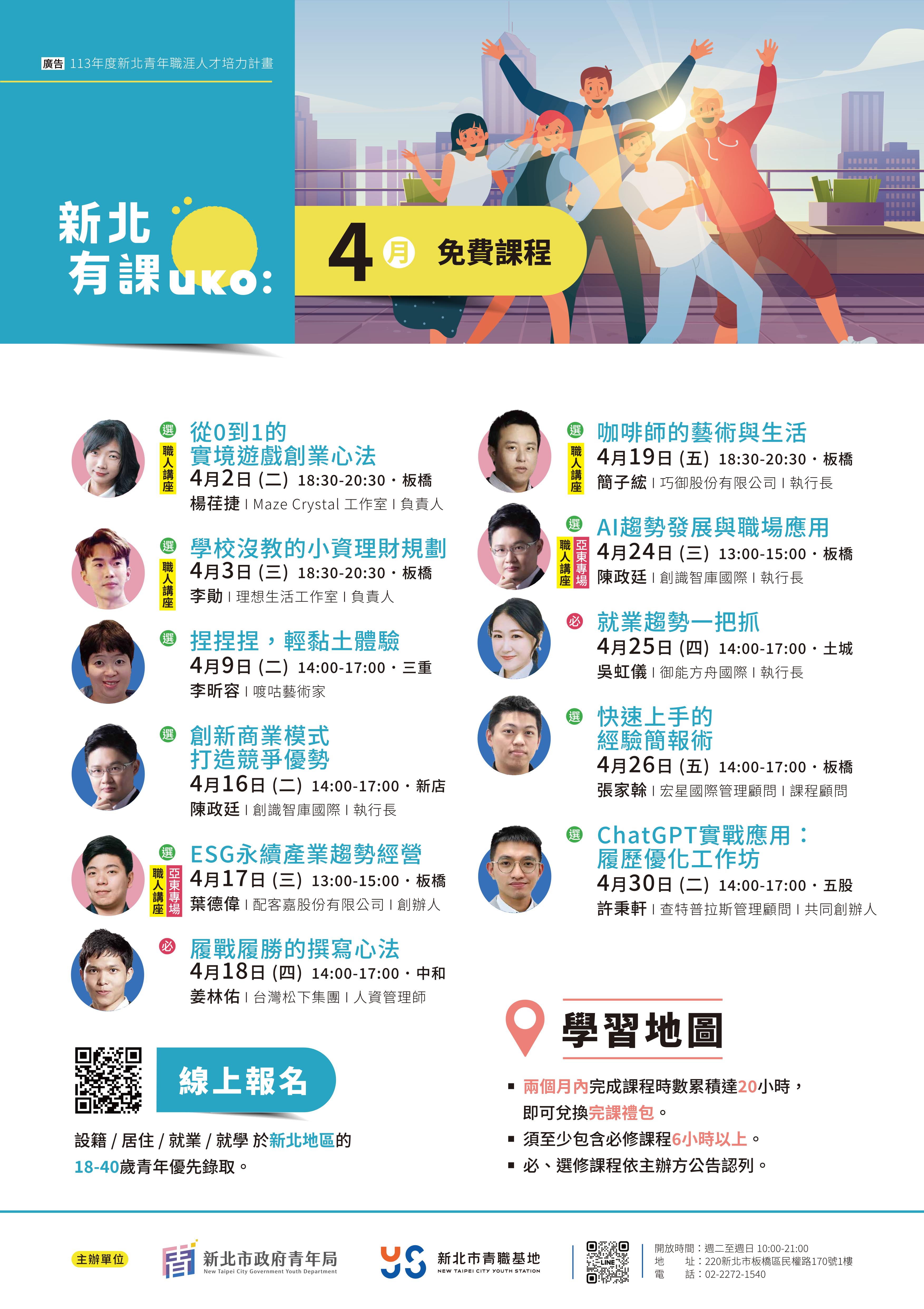 「新北有課UKO」113年4月份課程海報