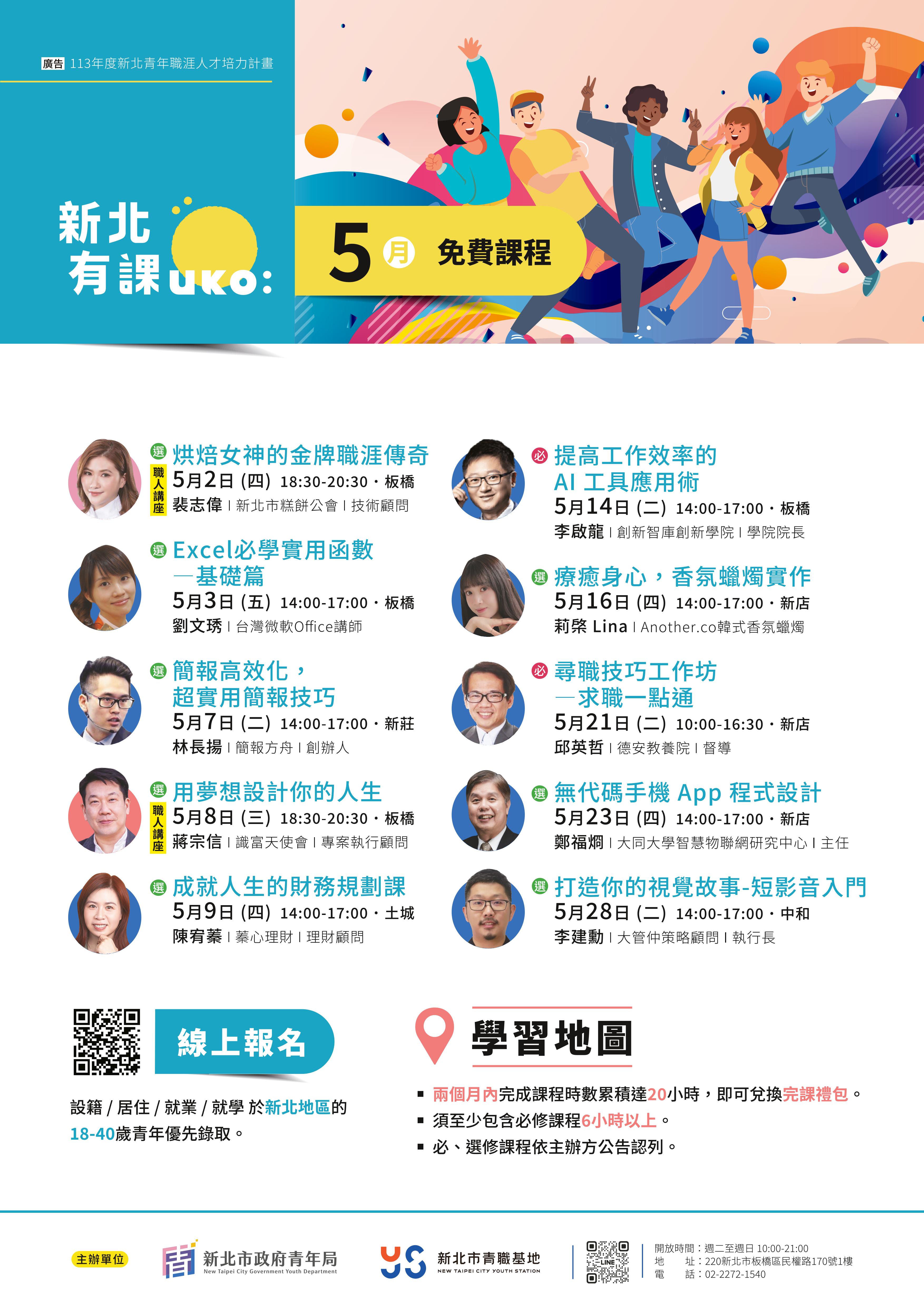「新北有課UKO」113年5月份課程海報