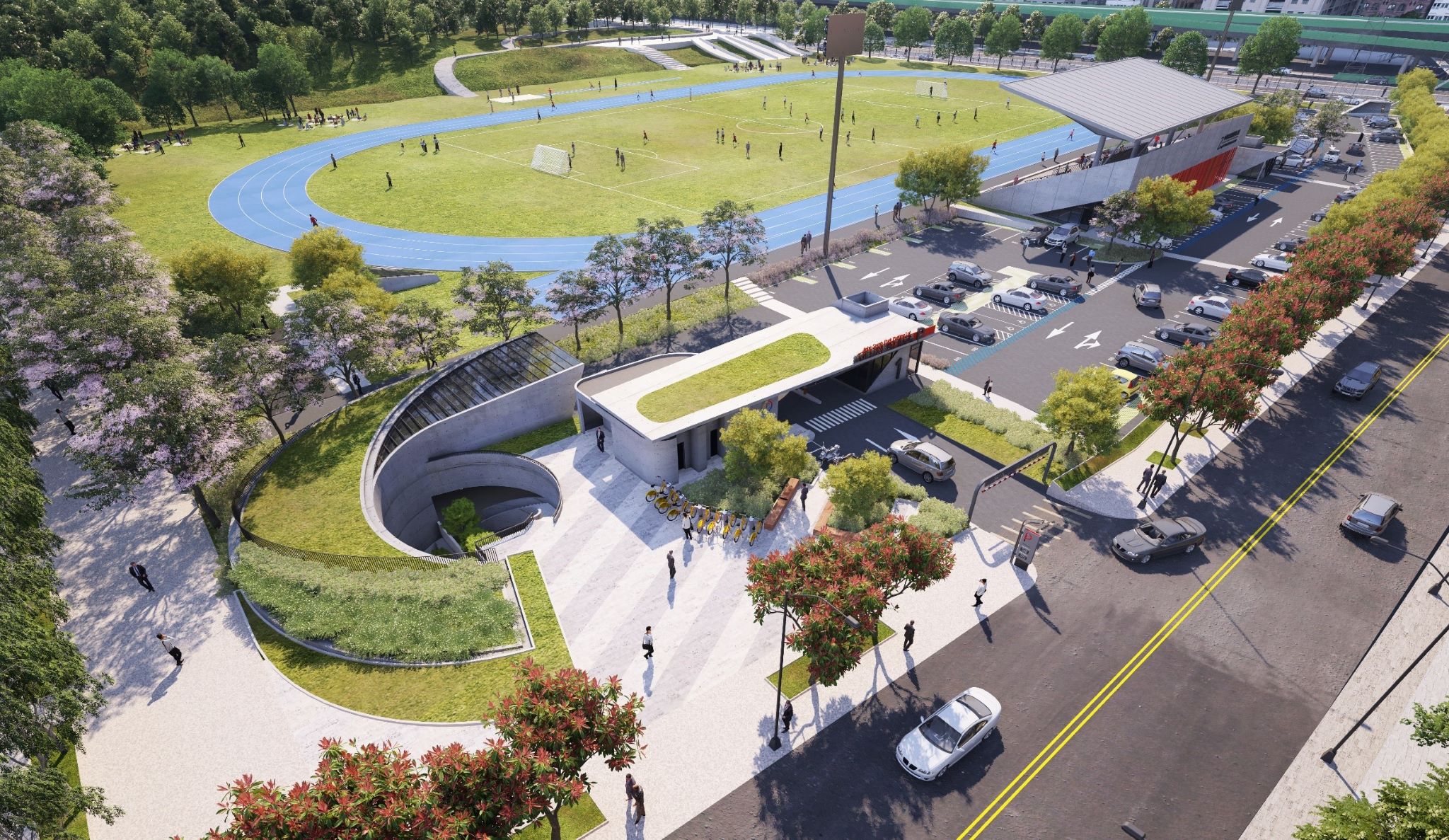 獲得國家卓越建設獎「規劃設計類」金質獎的中和區錦和運動公園停車場