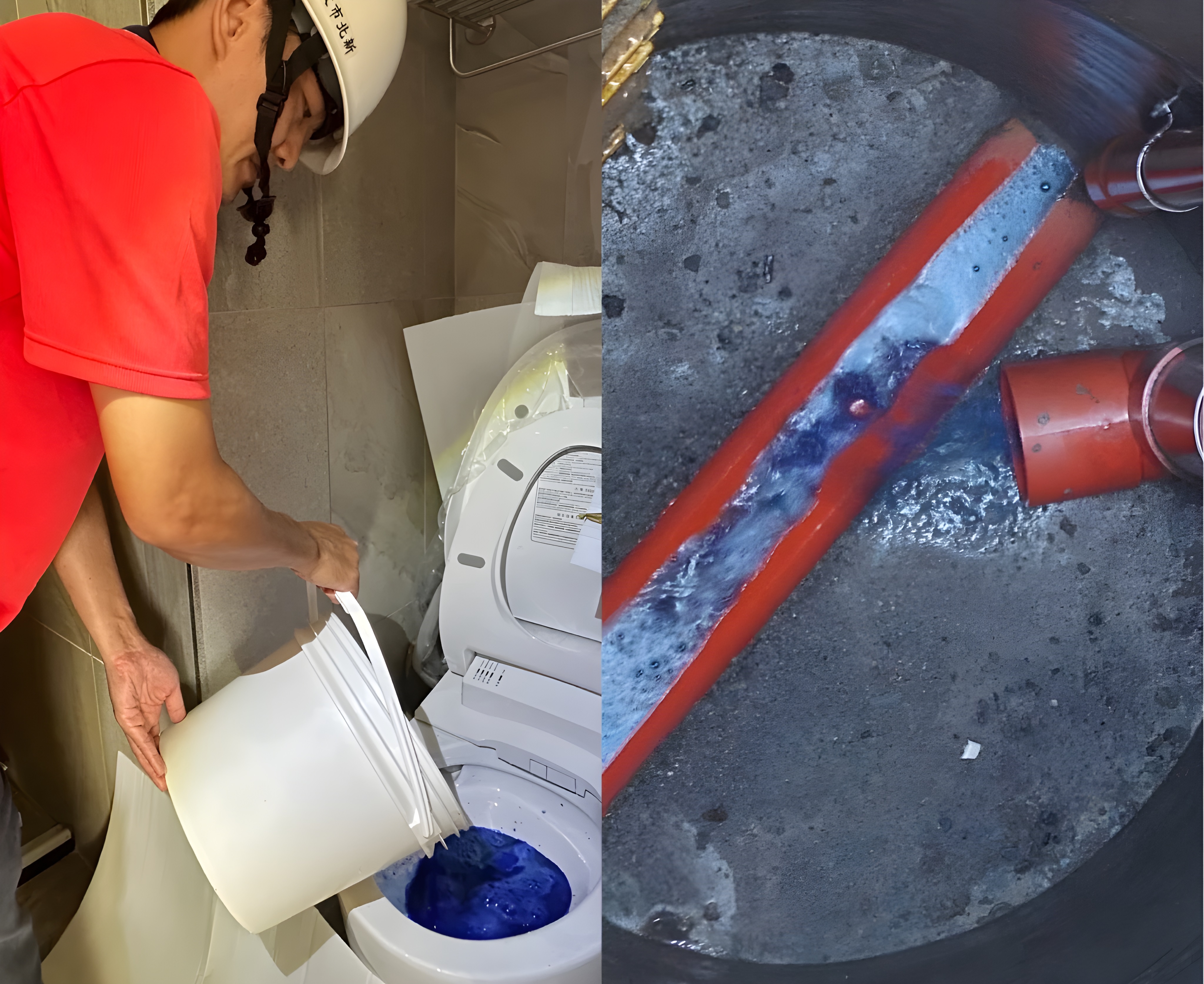 水利局同仁查驗現場試水，確保家裡污水順利流入下水道