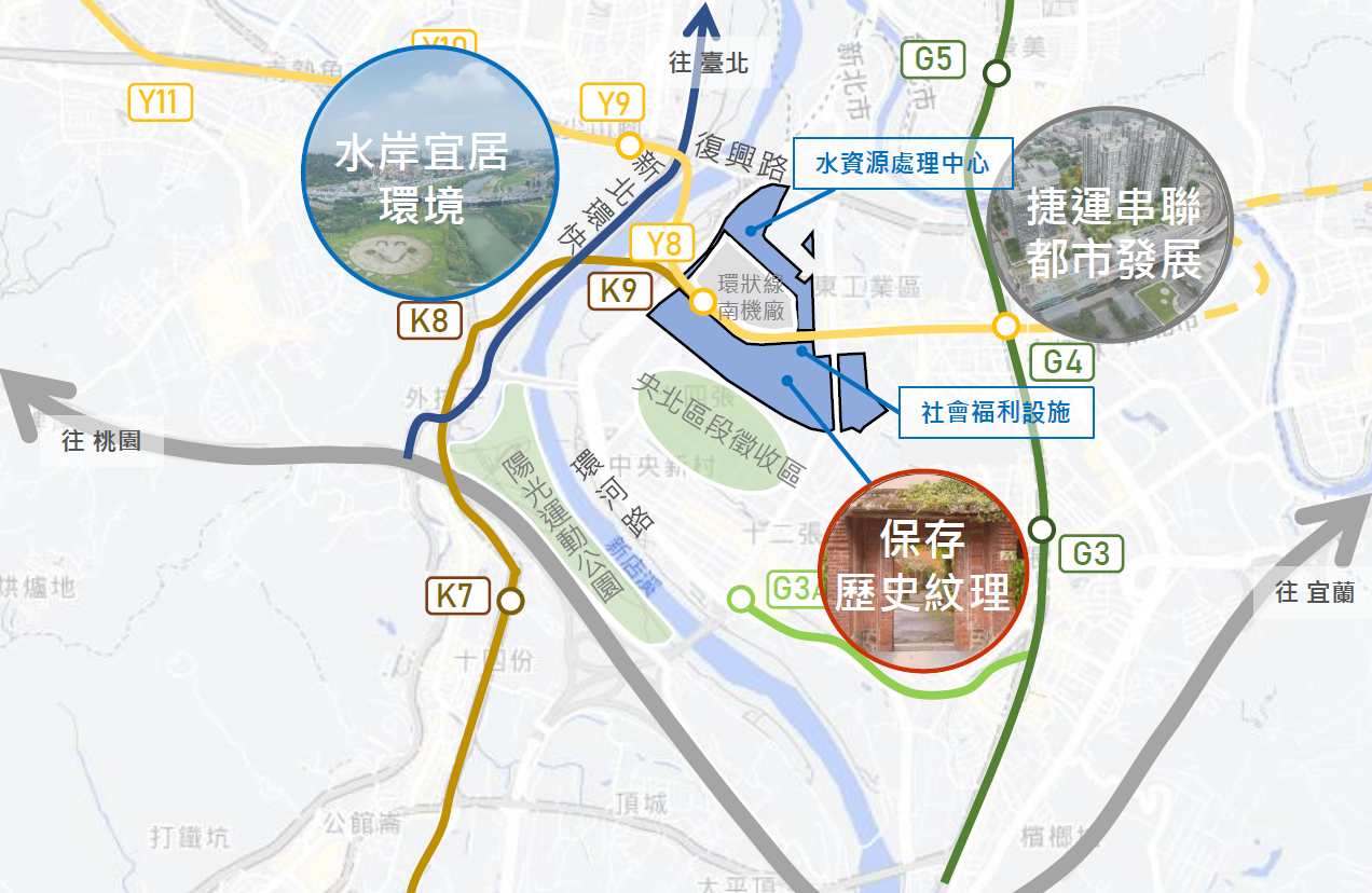 新店十四張(B單元)區段徵收案位於捷運環狀線南機廠及十四張站周邊(藍色區塊)
