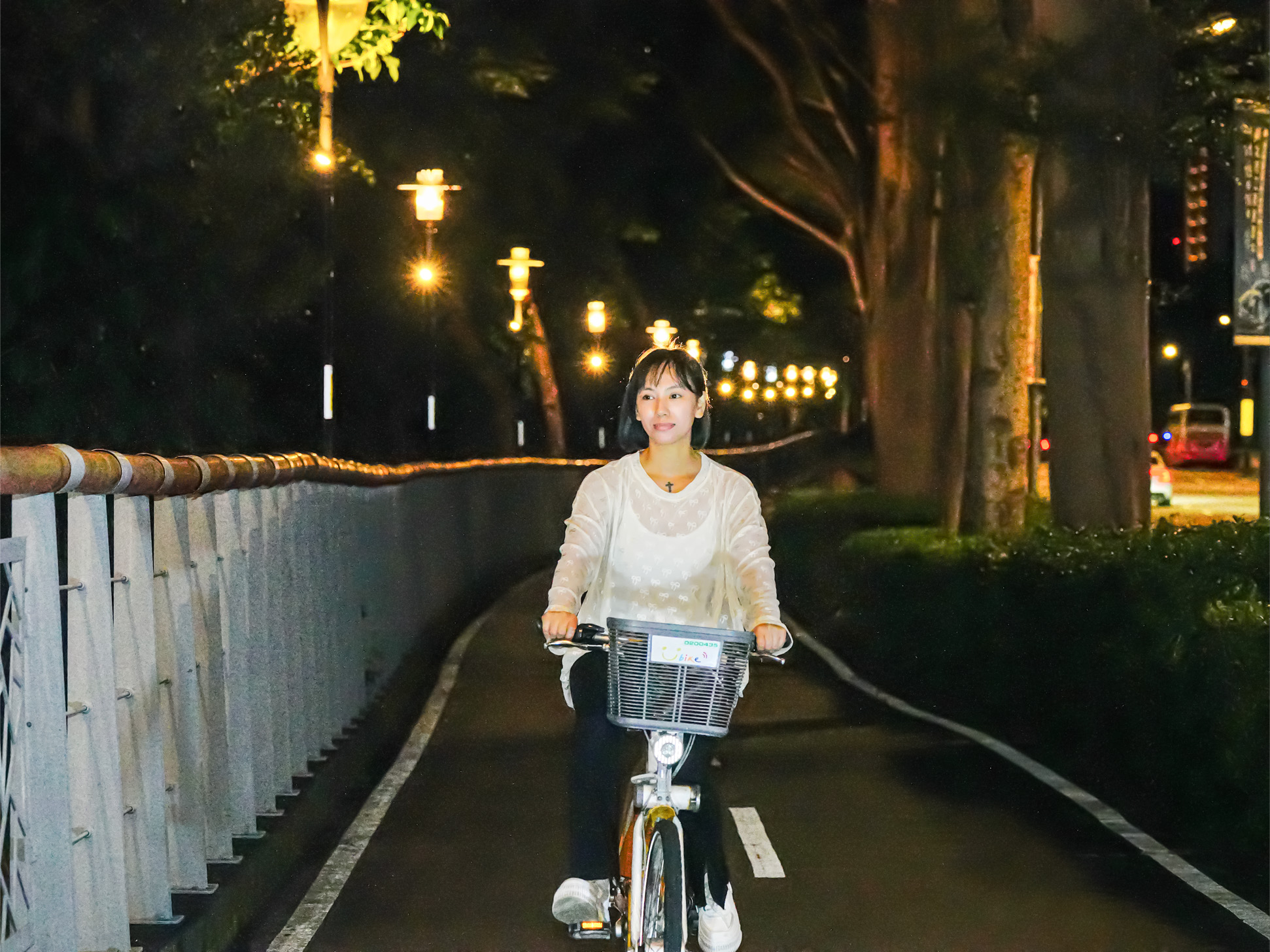  湳仔溝右岸自行車道照樹燈，提供安全明亮的休閒環境