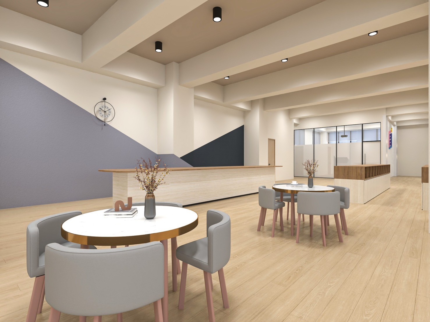  交流區及展示區-提供開放式的共享辦公空間，適合個人工作以及交流討論，此場域亦可進行團隊新創商品展示等多元用途