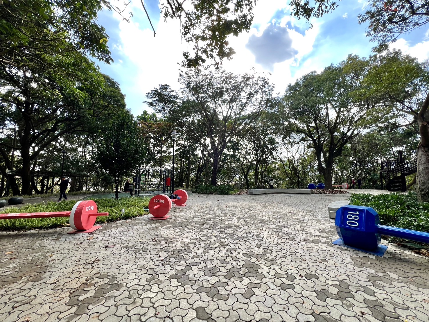 有「城市森林健身房」之稱的嘉穗公園，以森林山訓連結城市覓徑塑造亮點，整體設計上也加入許多健身意象，足具特色