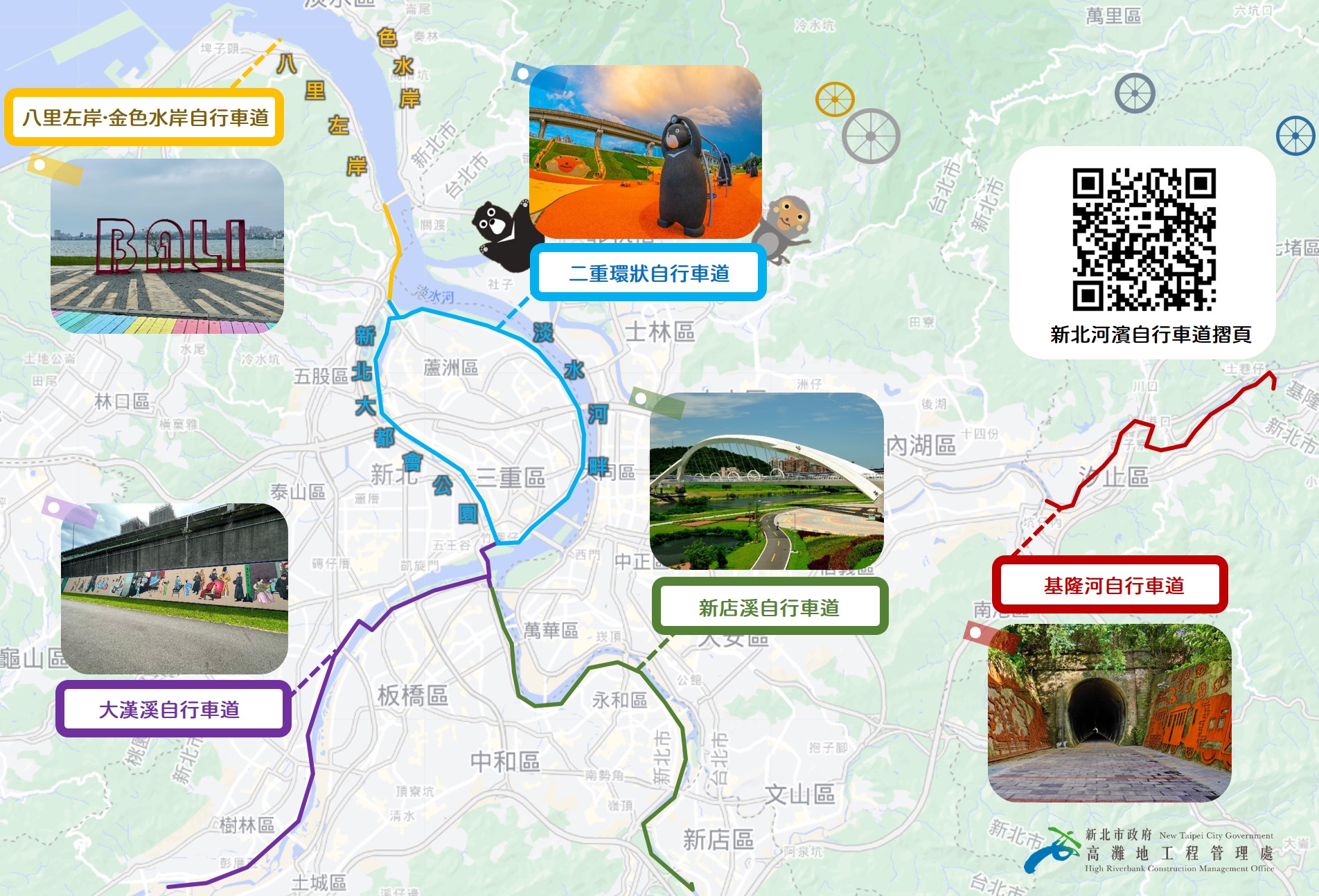  新北河濱公園自行車路線導覽圖