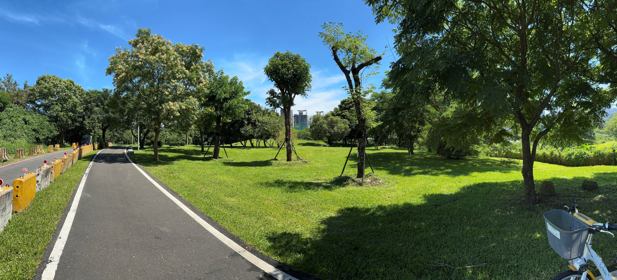 溪州公園現況環境多為豐富草地、喬灌木空間