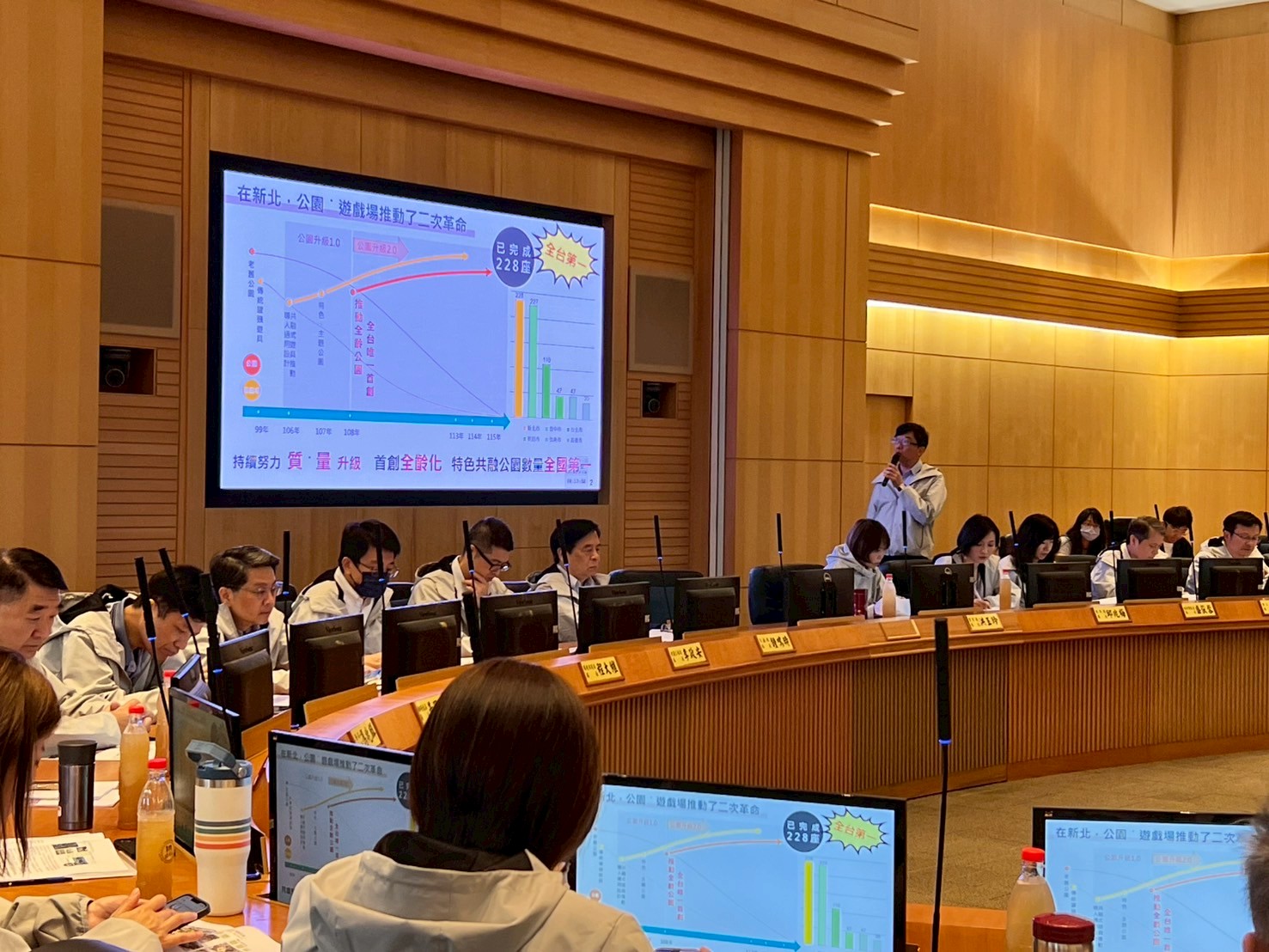 新北市政府今（16）日上午召開市政會議，農業局以「來新北玩公園 -屬於你的都市公園」進行專題簡報