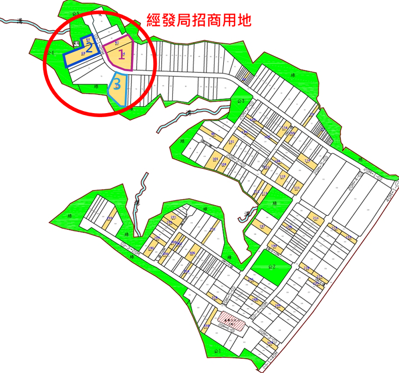 「新北國際AI+智慧園區標租案」公告三個區域5筆抵費地，分別為第1區面積12,541.07平方公尺(新頭湖段54、61地號)、第2區面積9,347.6平方公尺 (新頭湖段68、69地號)、第3區面積8,509.04平方公尺(新頭湖段75地號)等土地