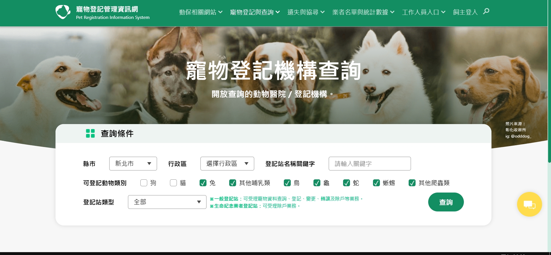 寵物登記網查詢寵物登記店家。