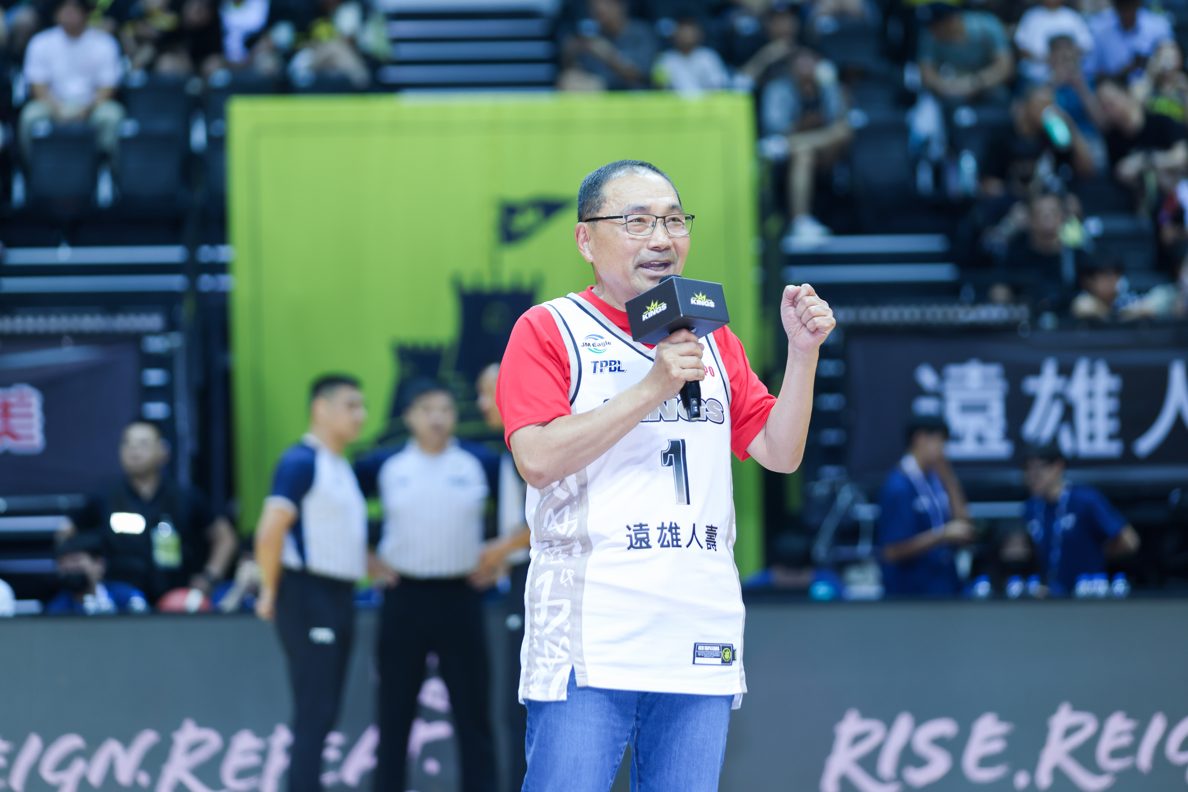 TPBL總冠軍第五戰，新北國王勝高雄全家海神！侯友宜期許新北國王隊順利奪得總冠軍。