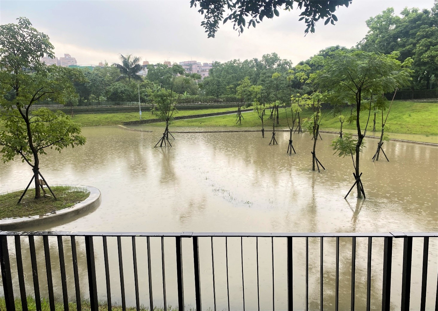  114年6月7日大雨經分流箱涵排往壽德公園滯洪池收納近6000噸的水量，使周邊道路不再發生積淹水情形