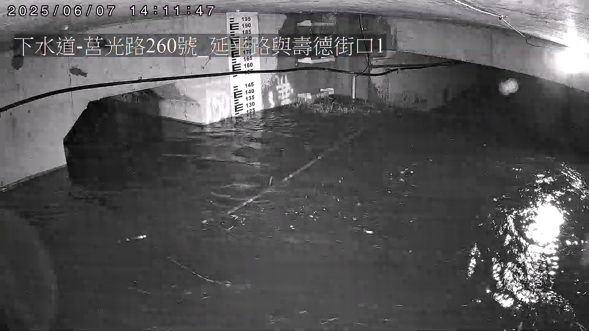 利用CCTV影像監測壽德公園滯洪池分流箱涵排水情形─經過右側分流堰排往壽德滯洪池