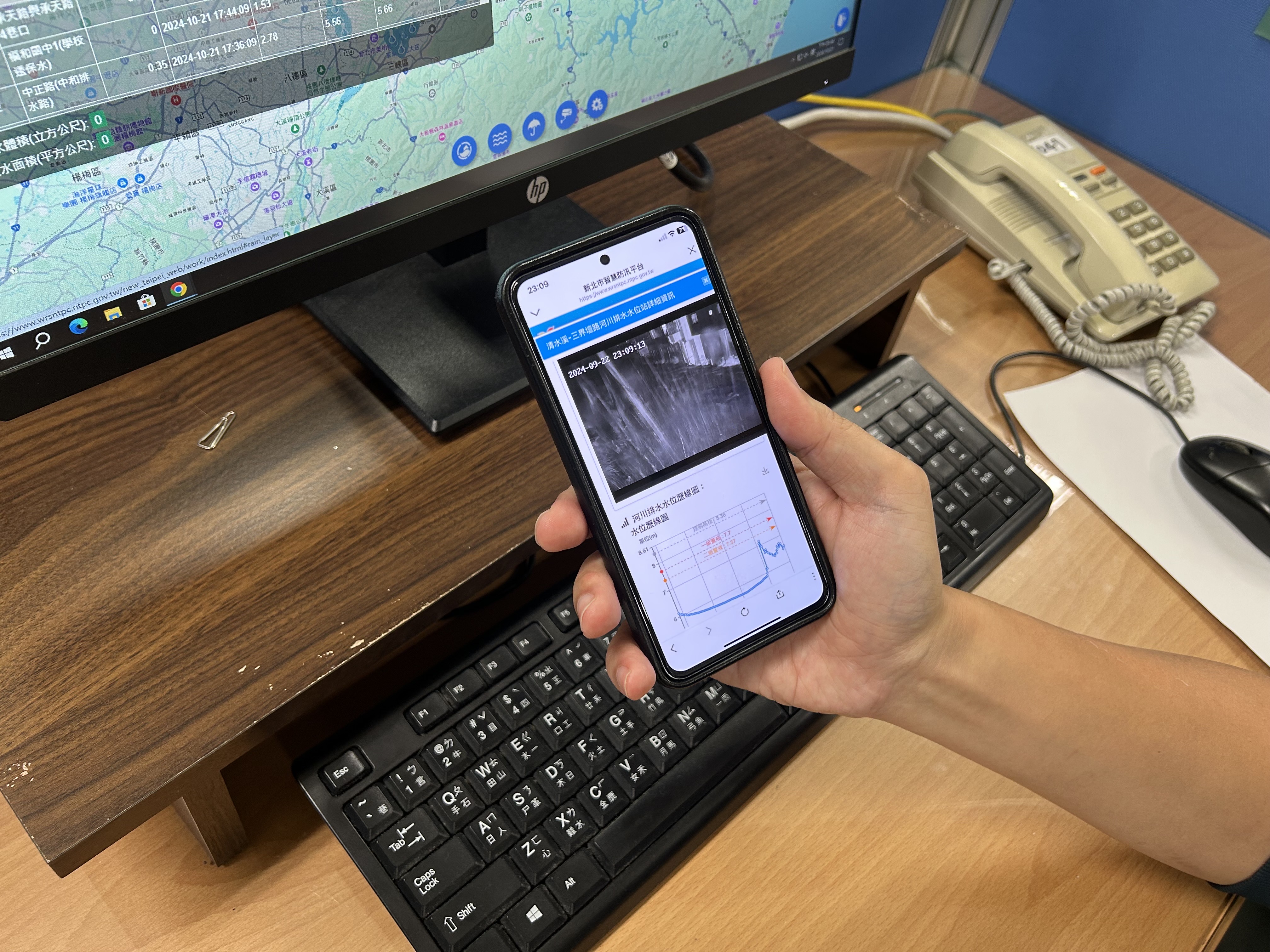 透過智慧防汛平台水情，掌握即時水情提早應變，以因應颱風來襲