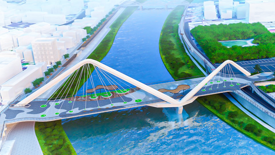 新長福橋願景以鳶山為發想，猶如老鷹展翅翱翔三峽河(模擬圖)