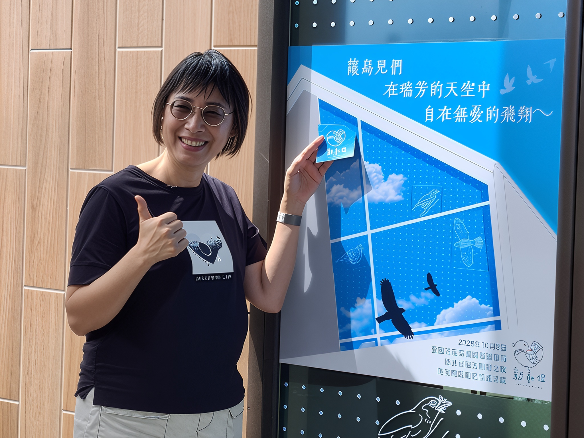 農業局副局長劉淑芬完成最後一塊防窗殺拼貼