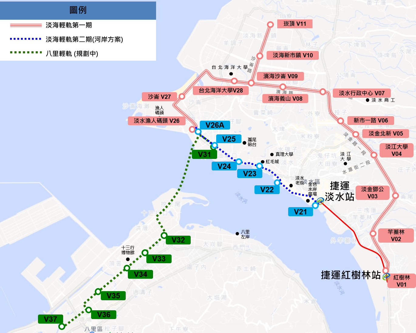 淡海輕軌二期路線示意圖。圖為新北市政府捷運局提供