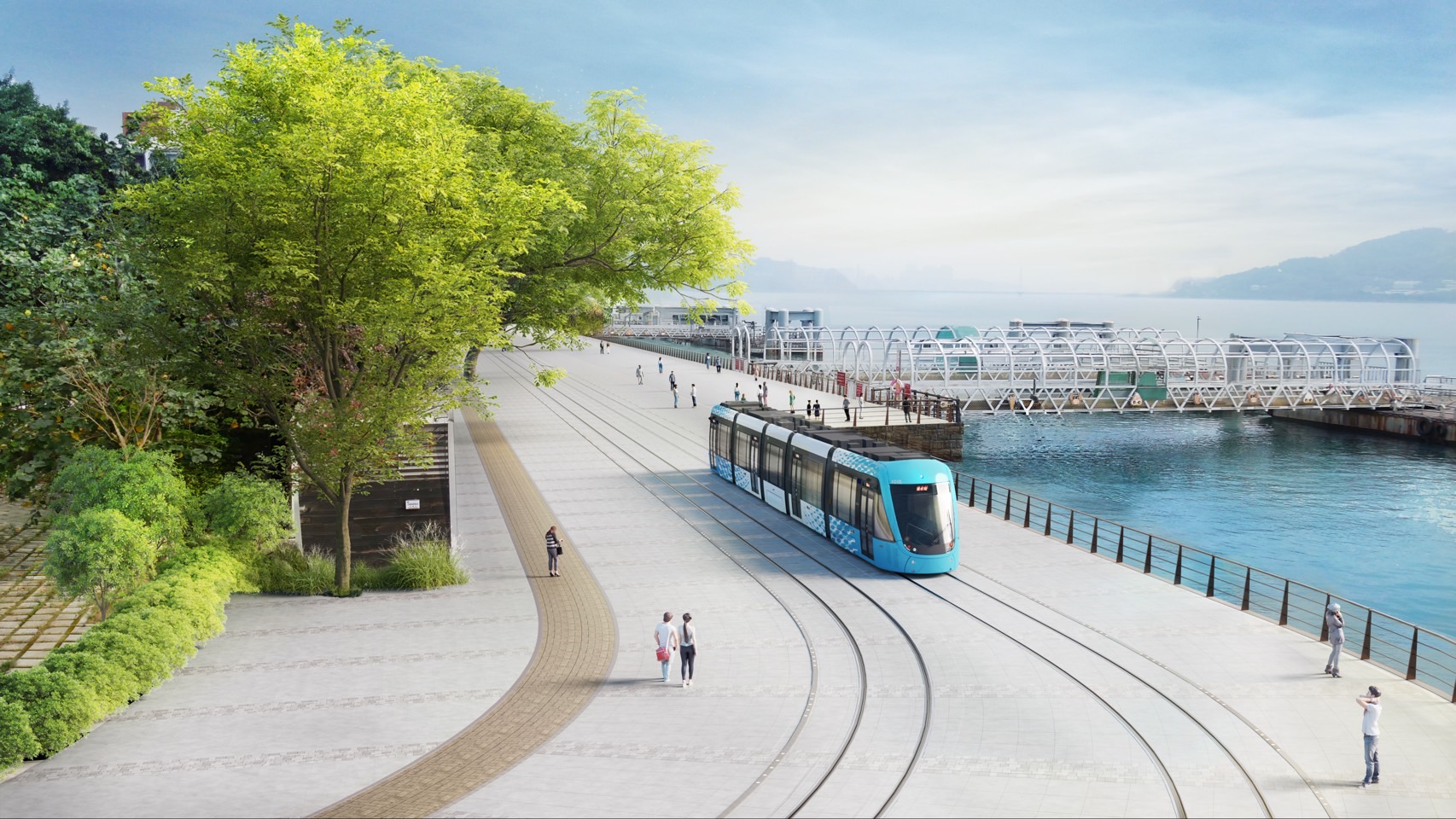 淡海輕軌第二期河岸段模擬圖-轉彎段。圖為新北市政府捷運局提供