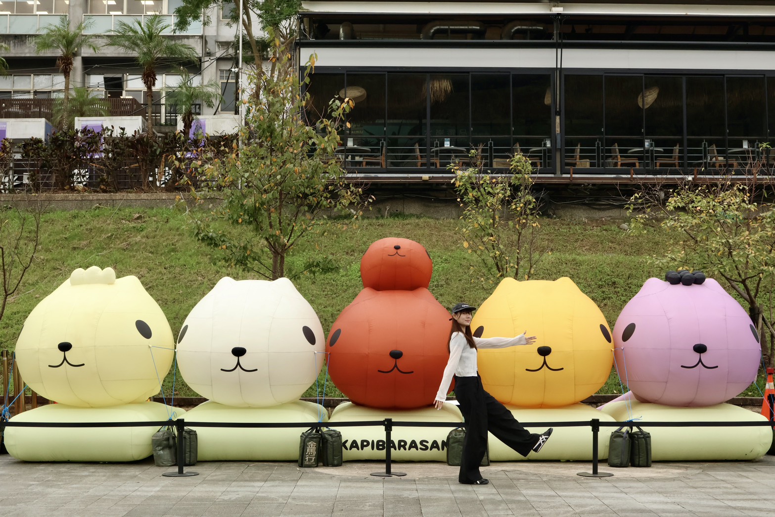  碧潭東岸廣場集結「水豚仔」、「懷特小姐」、「熱血君」、「暴走君」與「陽光君」等一眾好友，營造出溫馨歡樂的團聚情境。