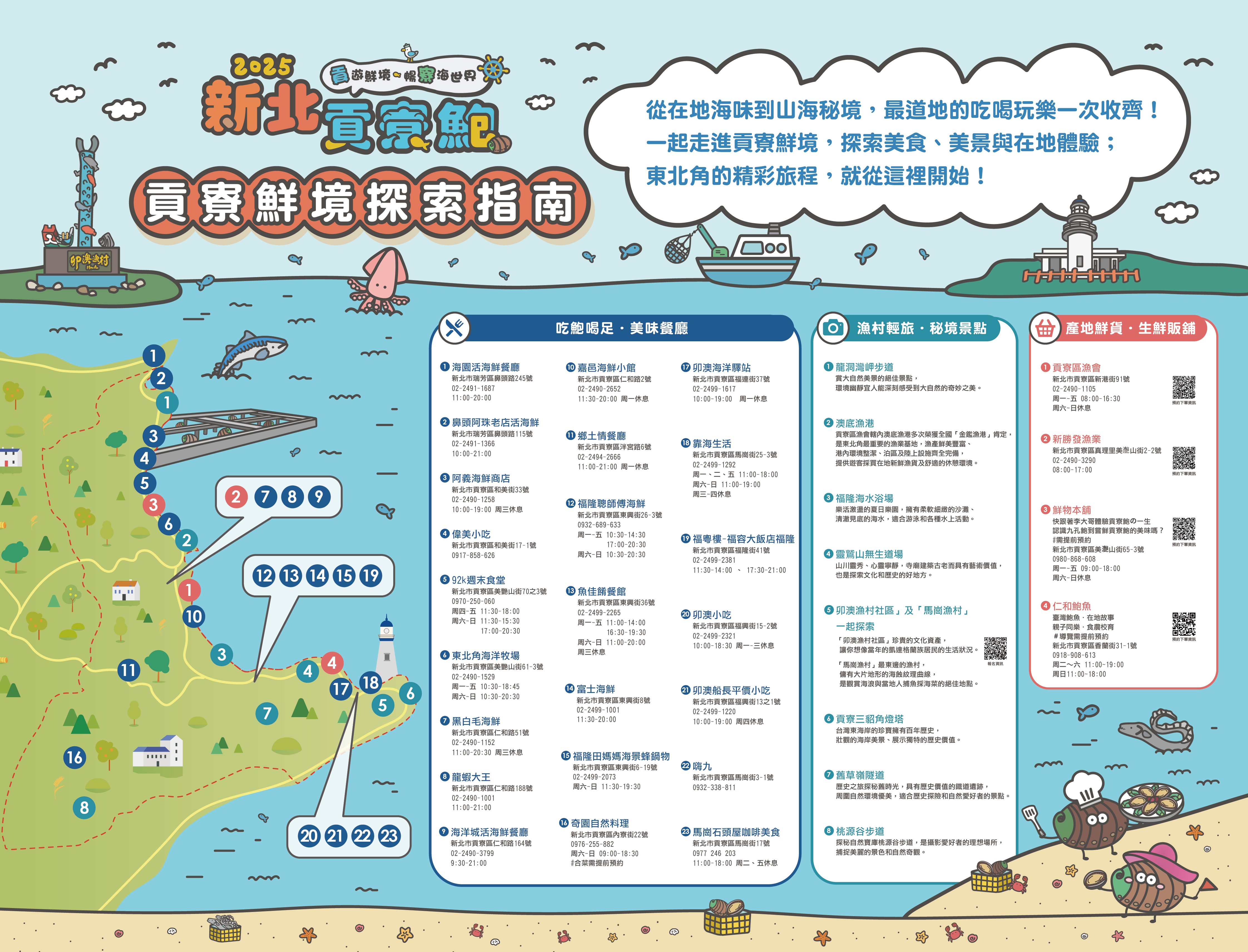 「貢寮鮮境探索指南」可以按圖索驥品嚐美味貢寮鮑料理及購買生鮮魚貨