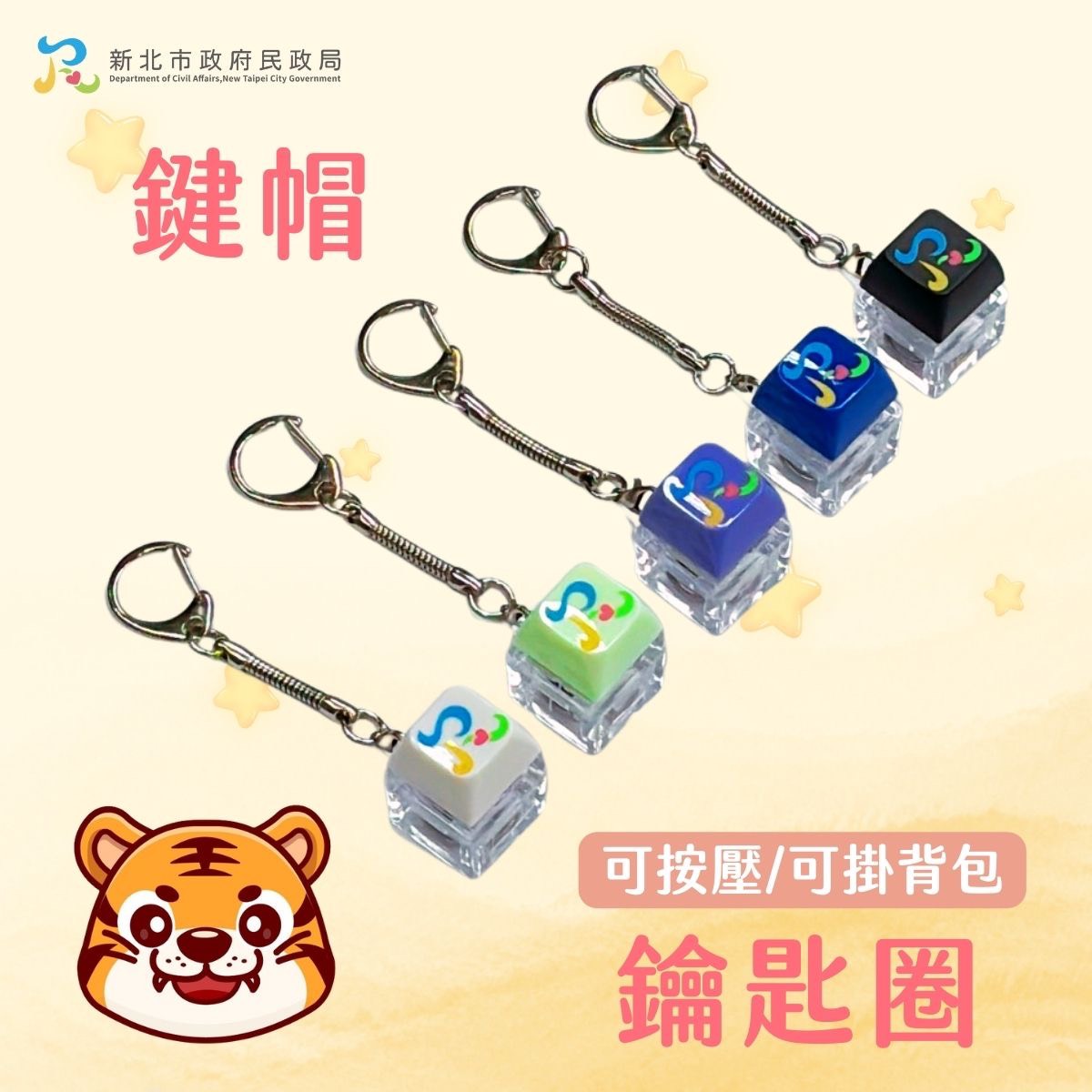 自12月2日起至12月31日止，年滿18歲且設籍新北市的市民，就有機會前往新北市戶政事務所參加「行動自然人憑證快閃活動」，每日戶所限量前10名民眾可免費申辦行動自然人憑證，並可獲得限量「鍵帽紓壓鑰匙圈」1個(圖3)。