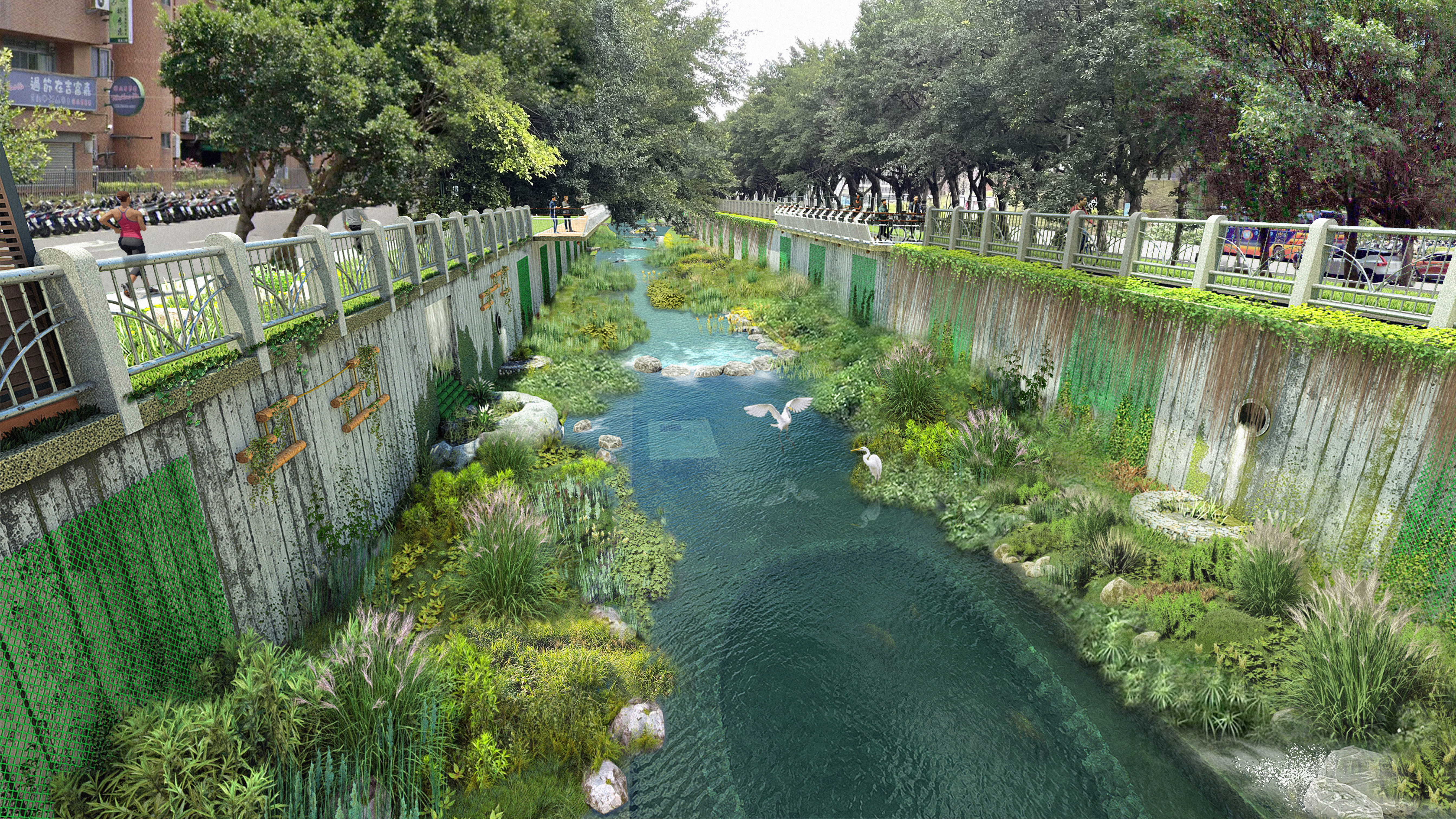 藤寮坑溝排水水環境營造工程(第3期)，利用天然素材營造多元棲地(模擬圖)