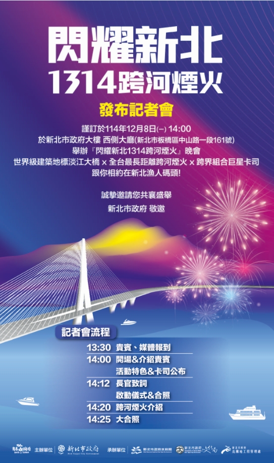 2026年「閃耀新北1314跨河煙火」活動海報 (文化局提供)