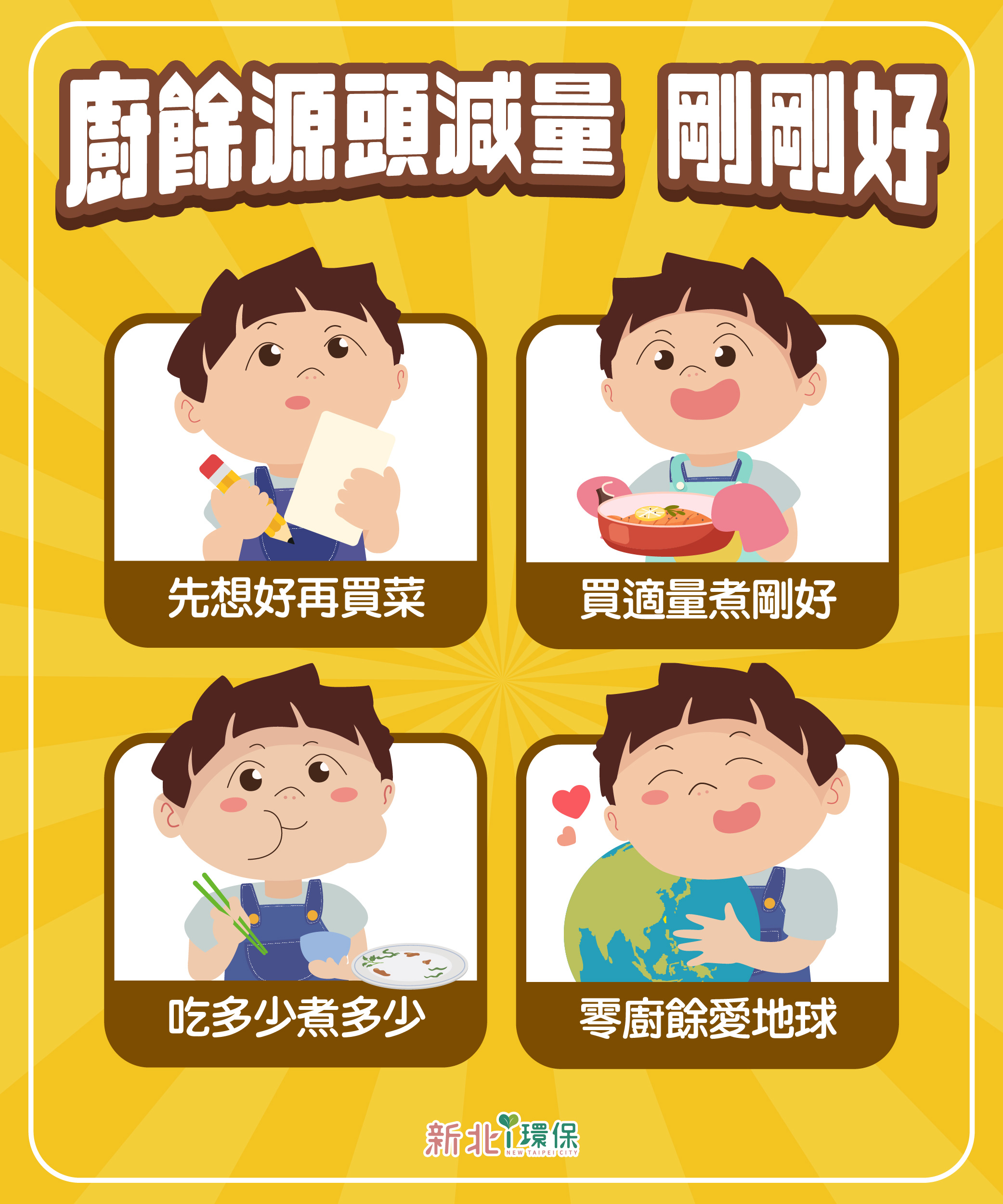 鼓勵民眾落實源頭減量，吃多少煮多少，從日常生活中落實「惜食」行動