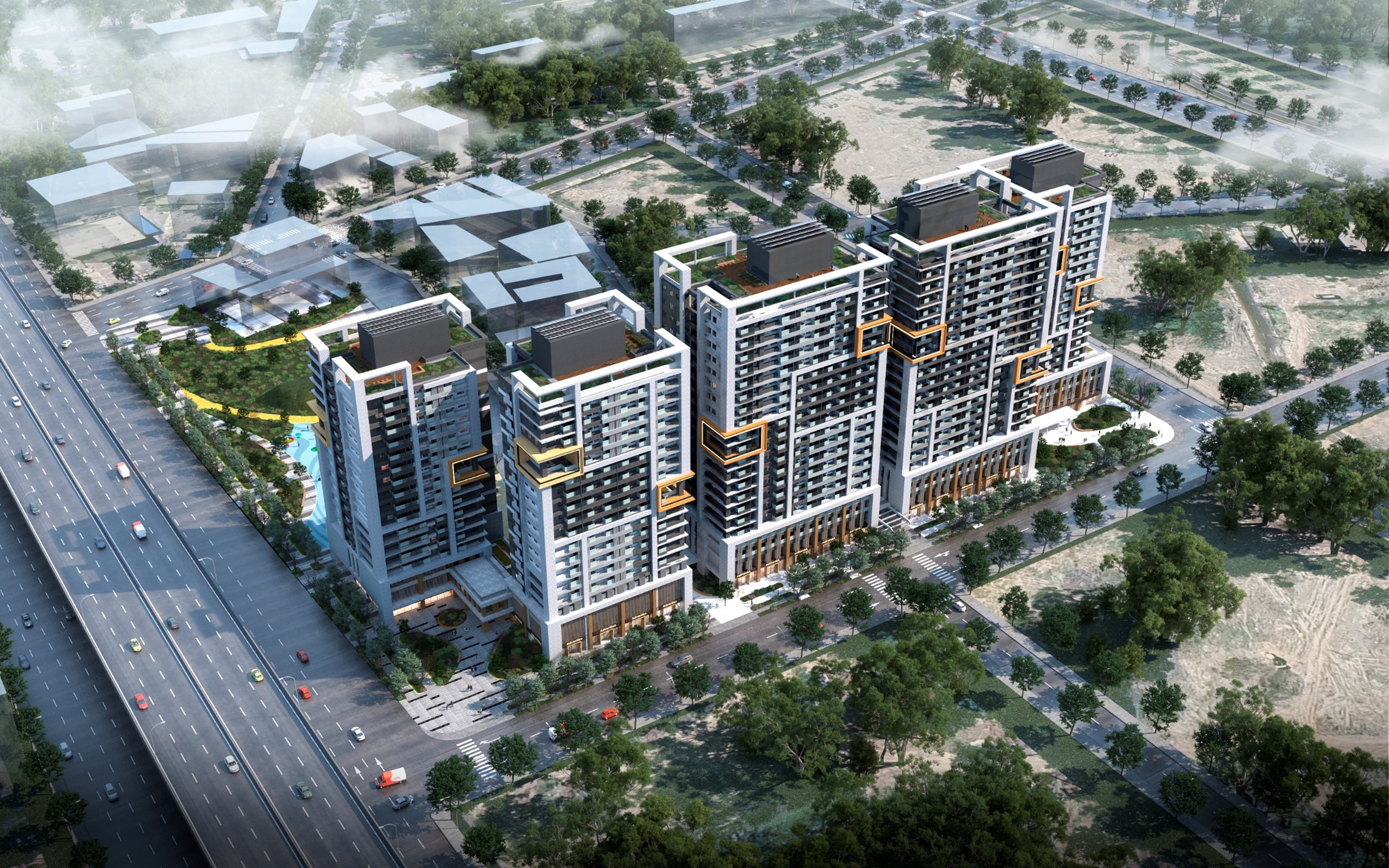 新北市新莊區塭仔圳青年社會住宅背透視圖