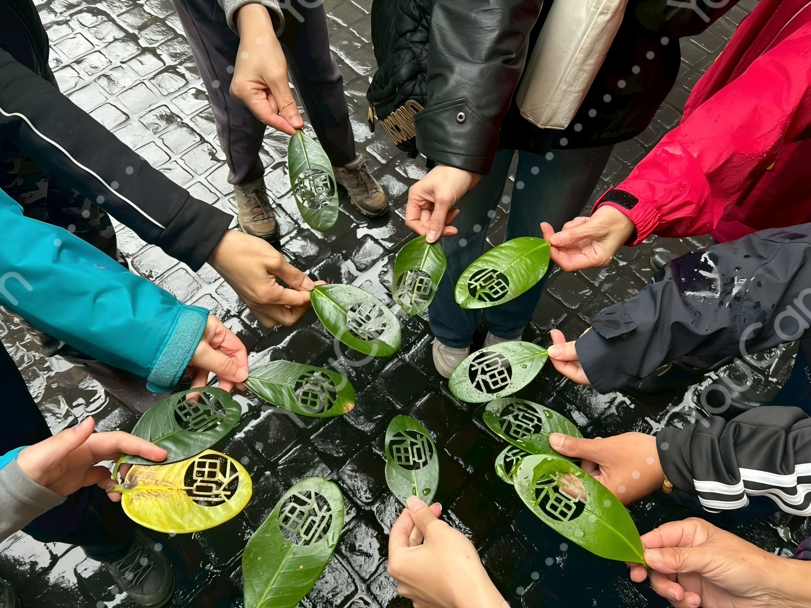 民眾採集自然，手工製作祈福樹葉