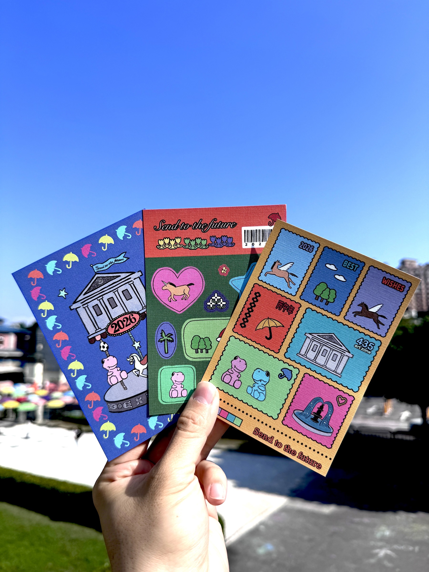 板橋435藝文特區推出的3款馬年未來明信片，邀請民眾寫下對未來的期許。