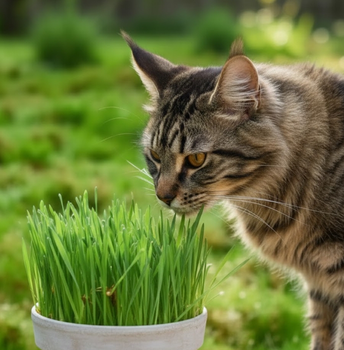  貓咪喜歡的貓草盆栽(AI合成示意圖)