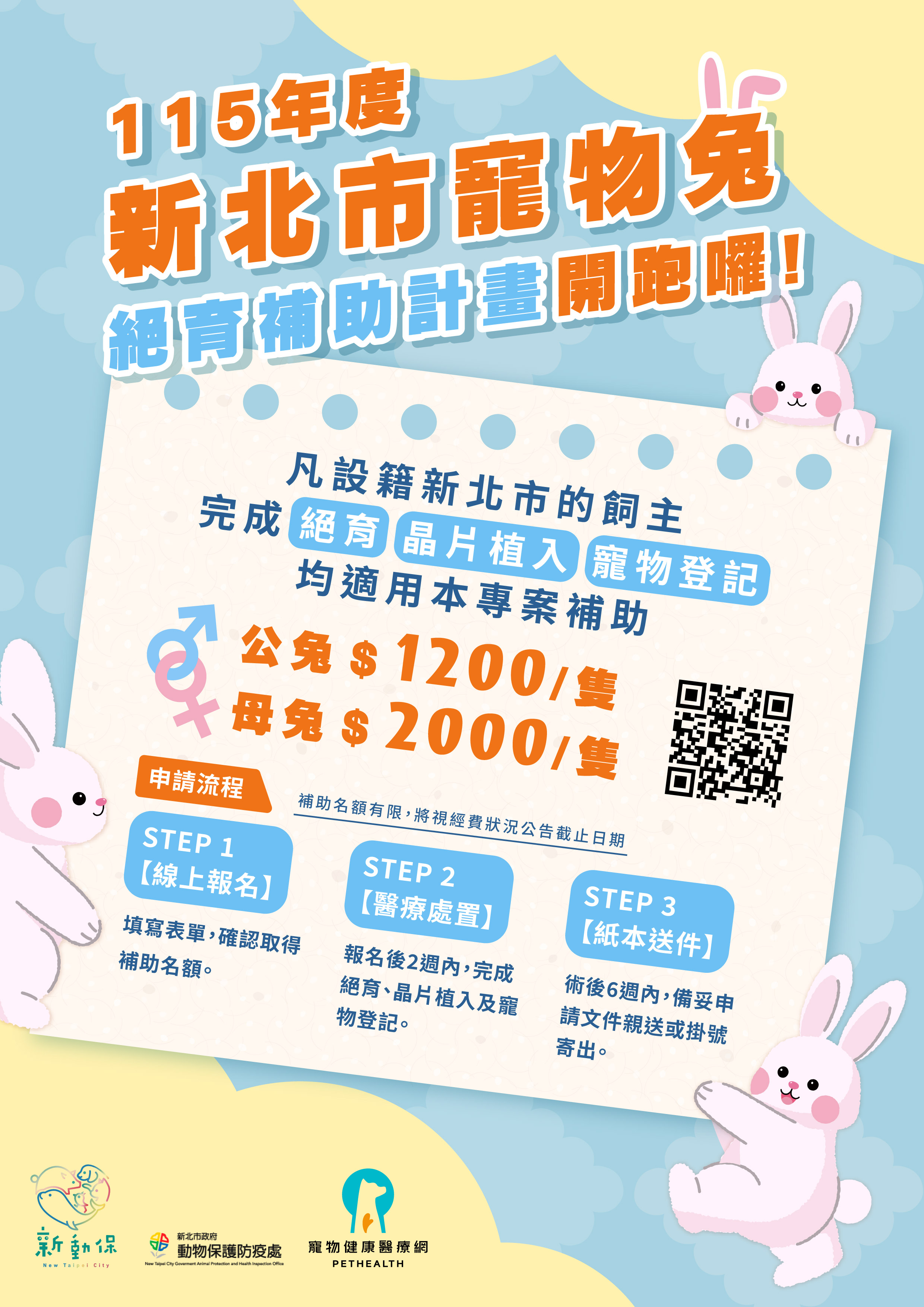  新北寵物兔絕育補助協助飼主分擔絕育手術醫療費用，降低飼養負擔