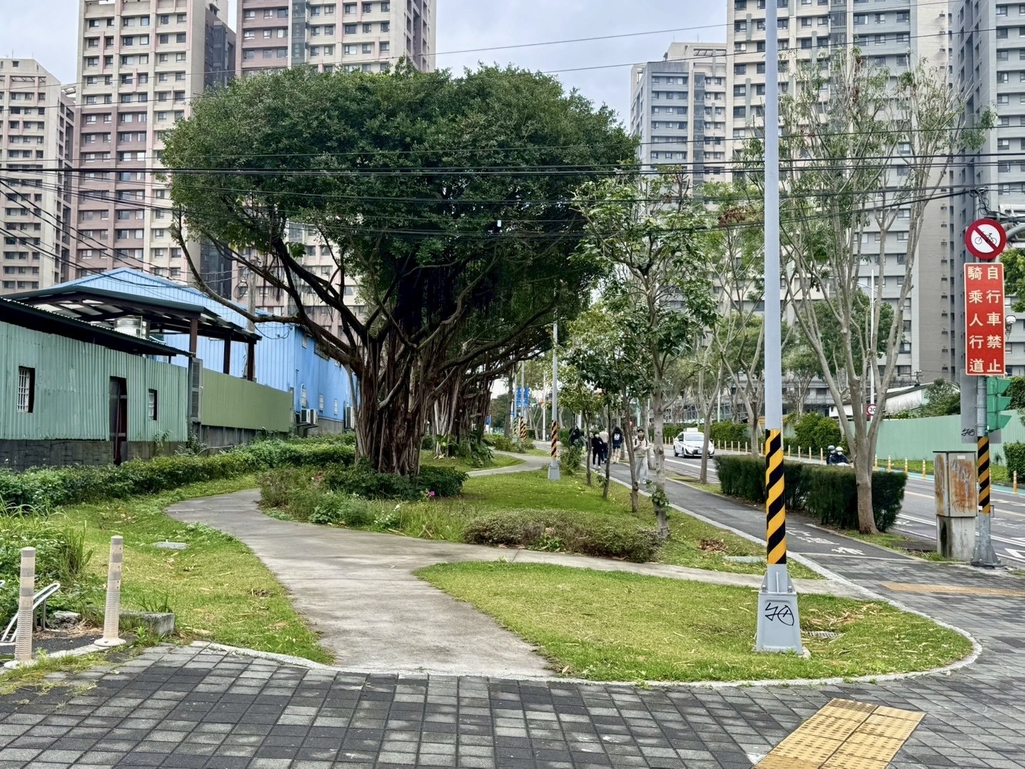板橋區合安一路和板城路交叉路口綠家園基地綠美化成果(街角廣場型)